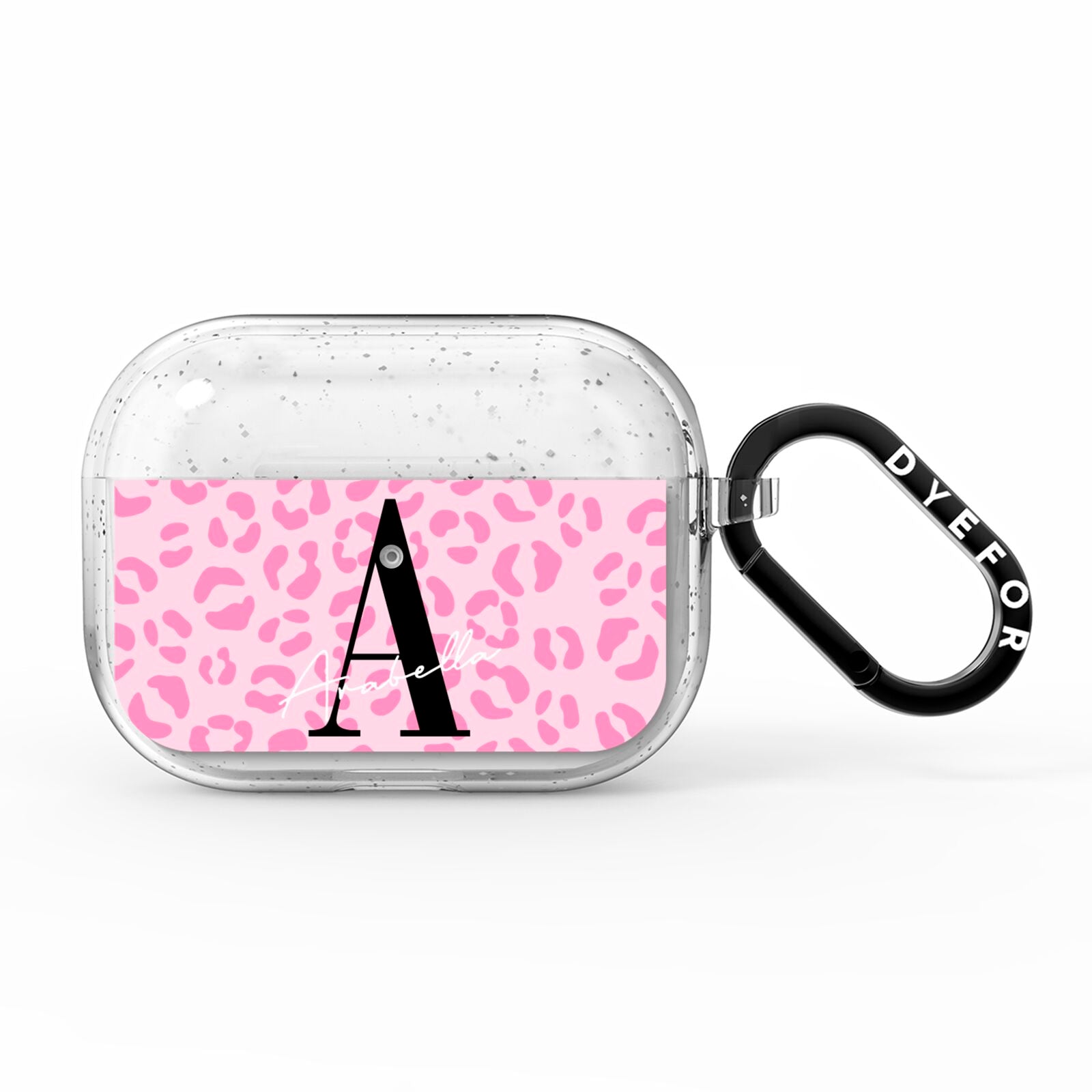 Personalised Pink Leopard Print AirPods Pro Glitter Case