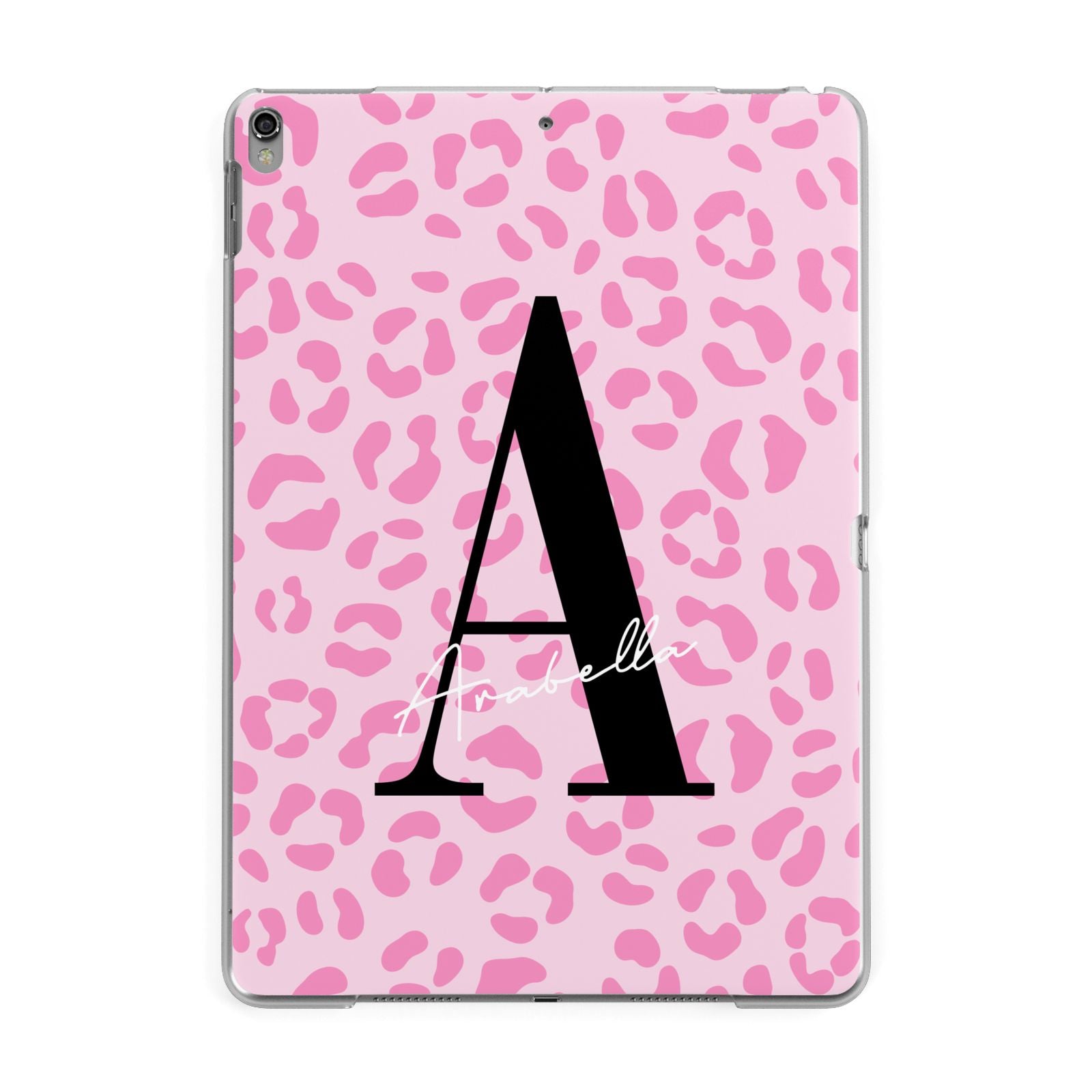 Personalised Pink Leopard Print Apple iPad Grey Case