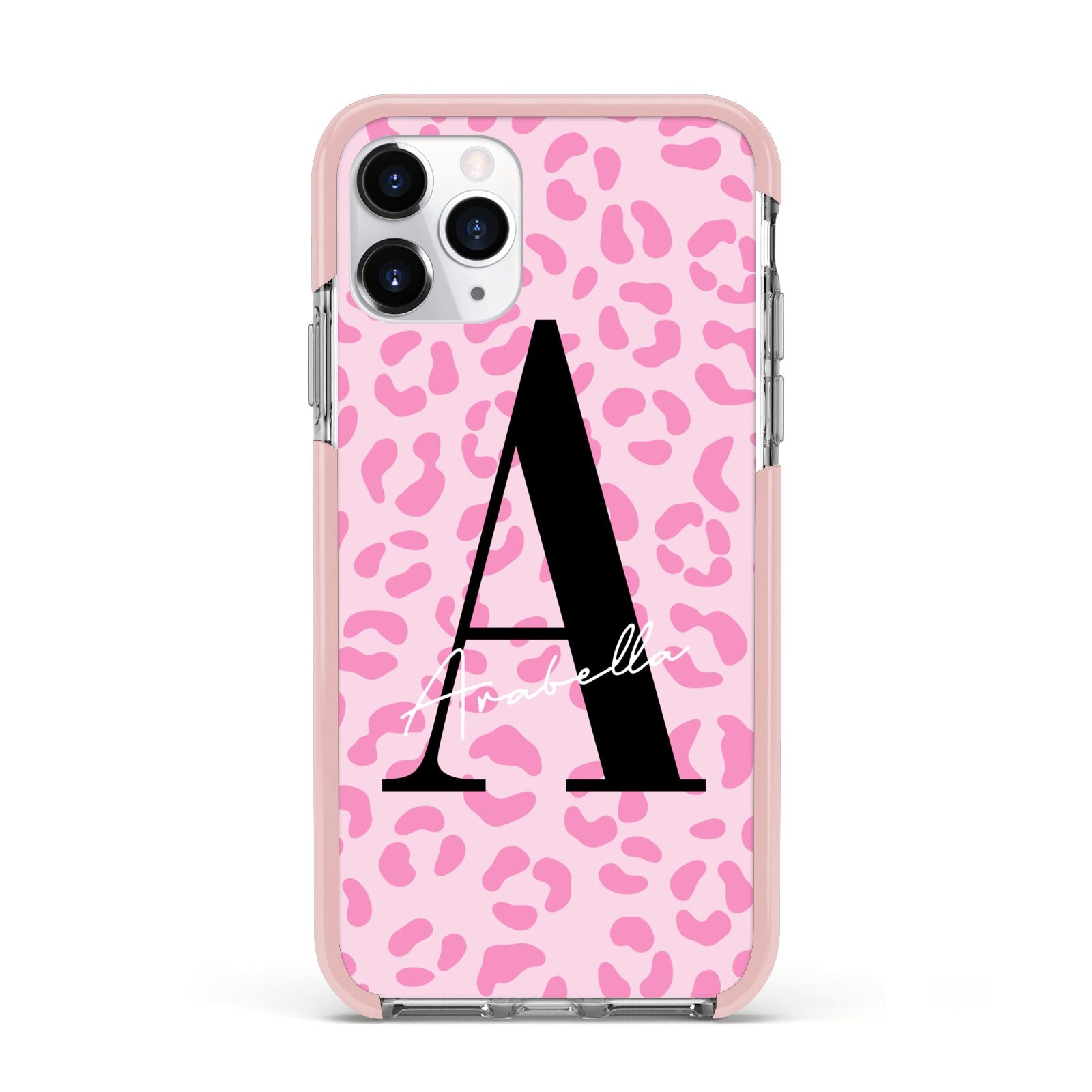 Personalised Pink Leopard Print Apple iPhone 11 Pro in Silver with Pink Impact Case