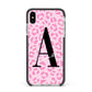 Personalised Pink Leopard Print Apple iPhone Xs Max Impact Case Black Edge on Silver Phone