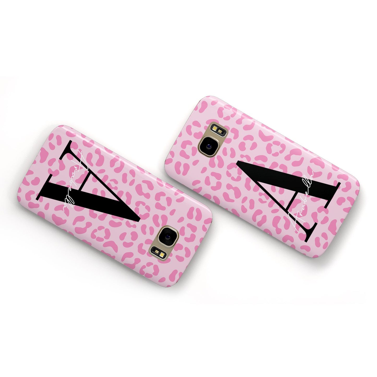 Personalised Pink Leopard Print Samsung Galaxy Case Flat Overview