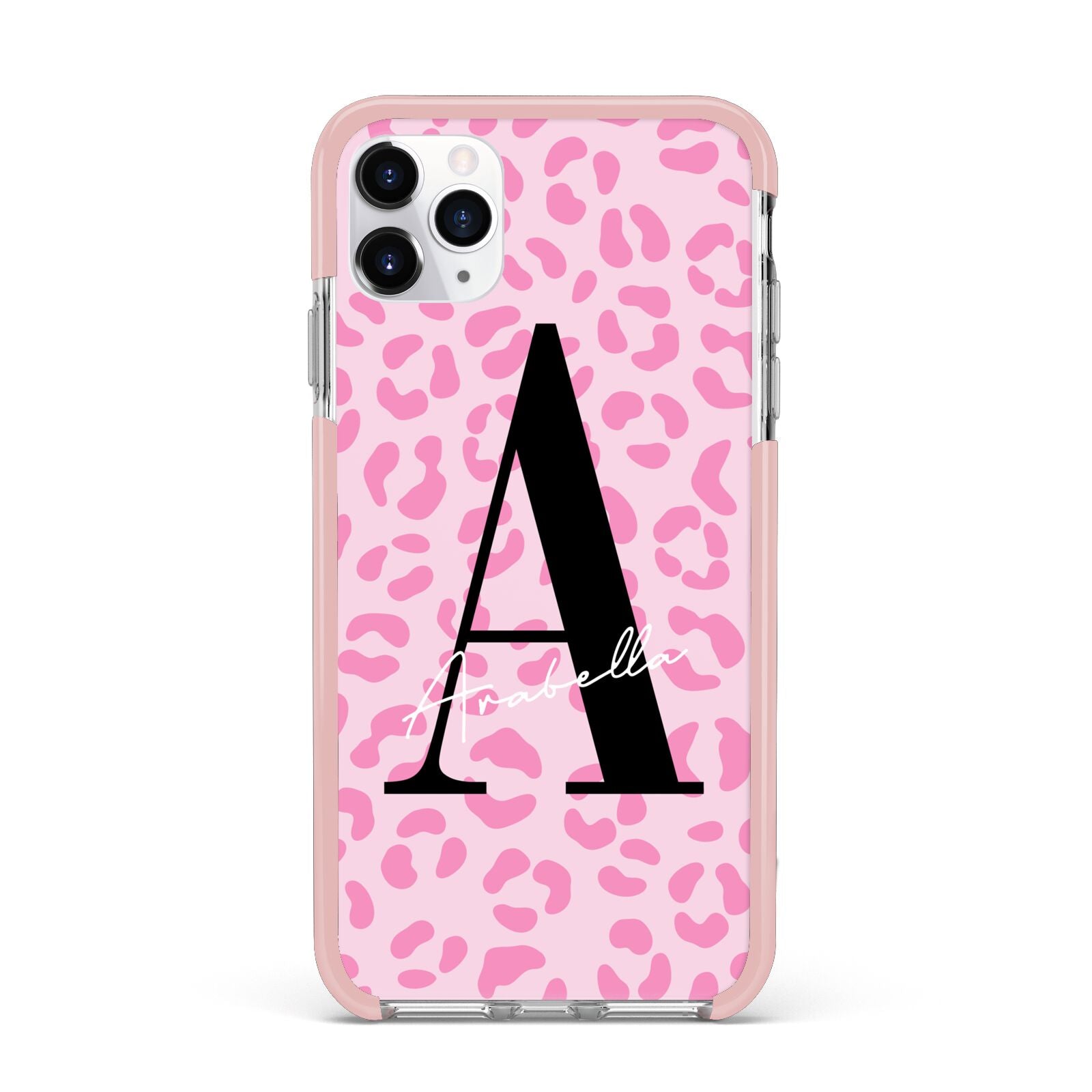 Personalised Pink Leopard Print iPhone 11 Pro Max Impact Pink Edge Case