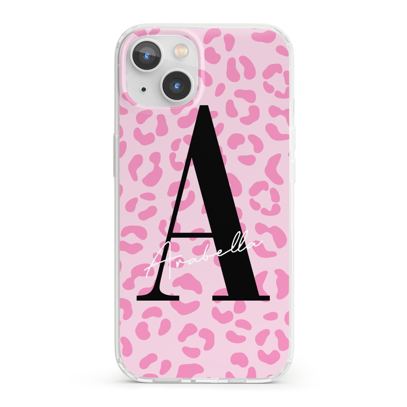 Personalised Pink Leopard Print iPhone 13 Clear Bumper Case