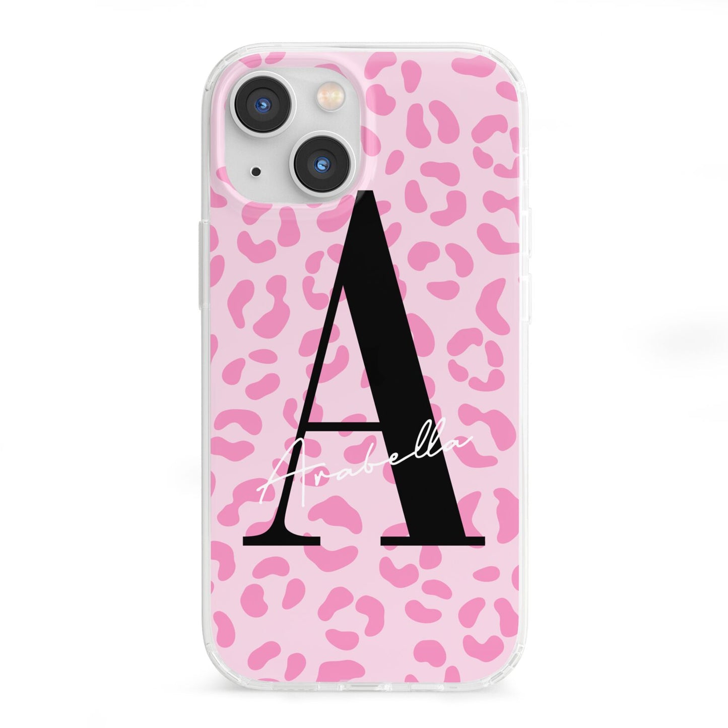 Personalised Pink Leopard Print iPhone 13 Mini Clear Bumper Case