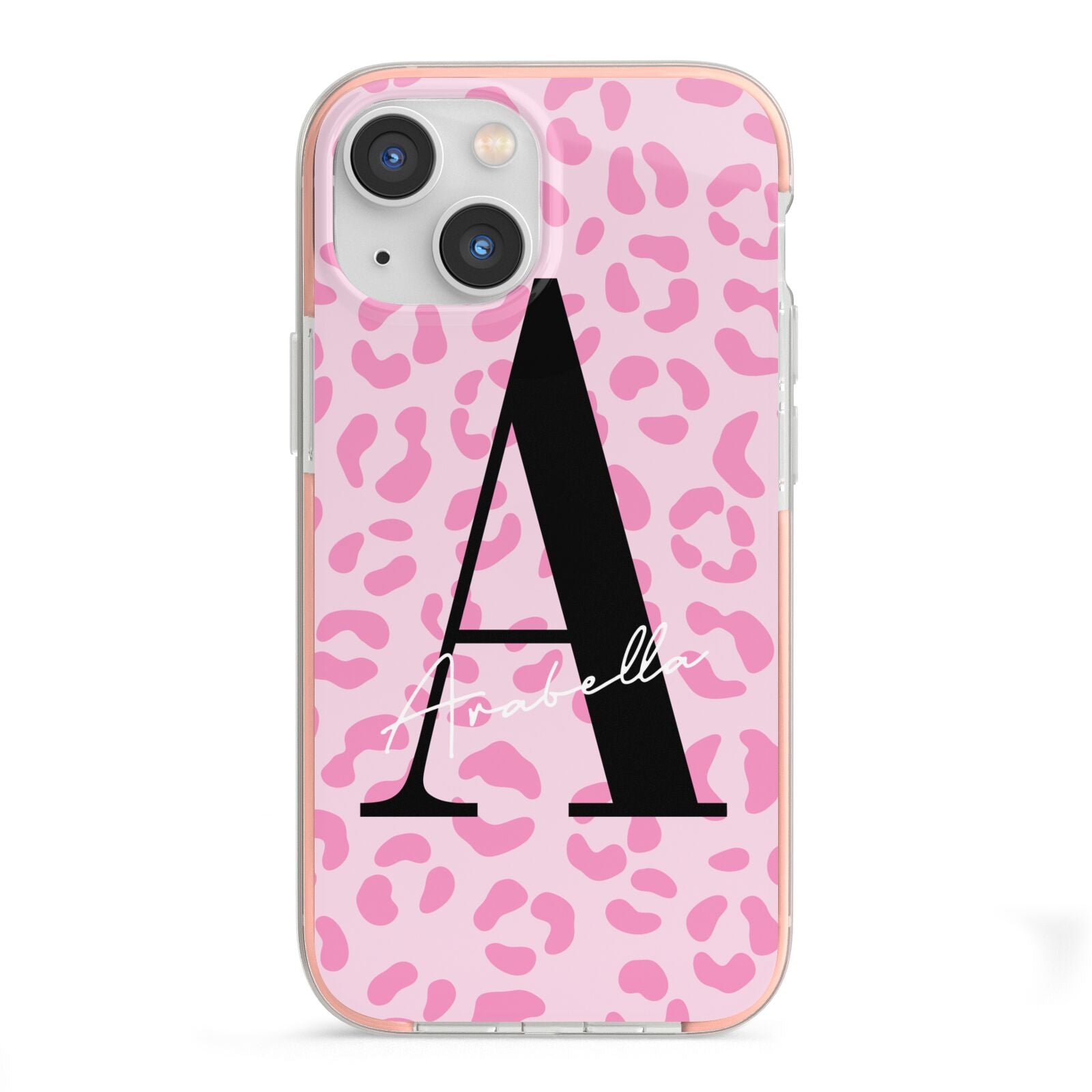 Personalised Pink Leopard Print iPhone 13 Mini TPU Impact Case with Pink Edges