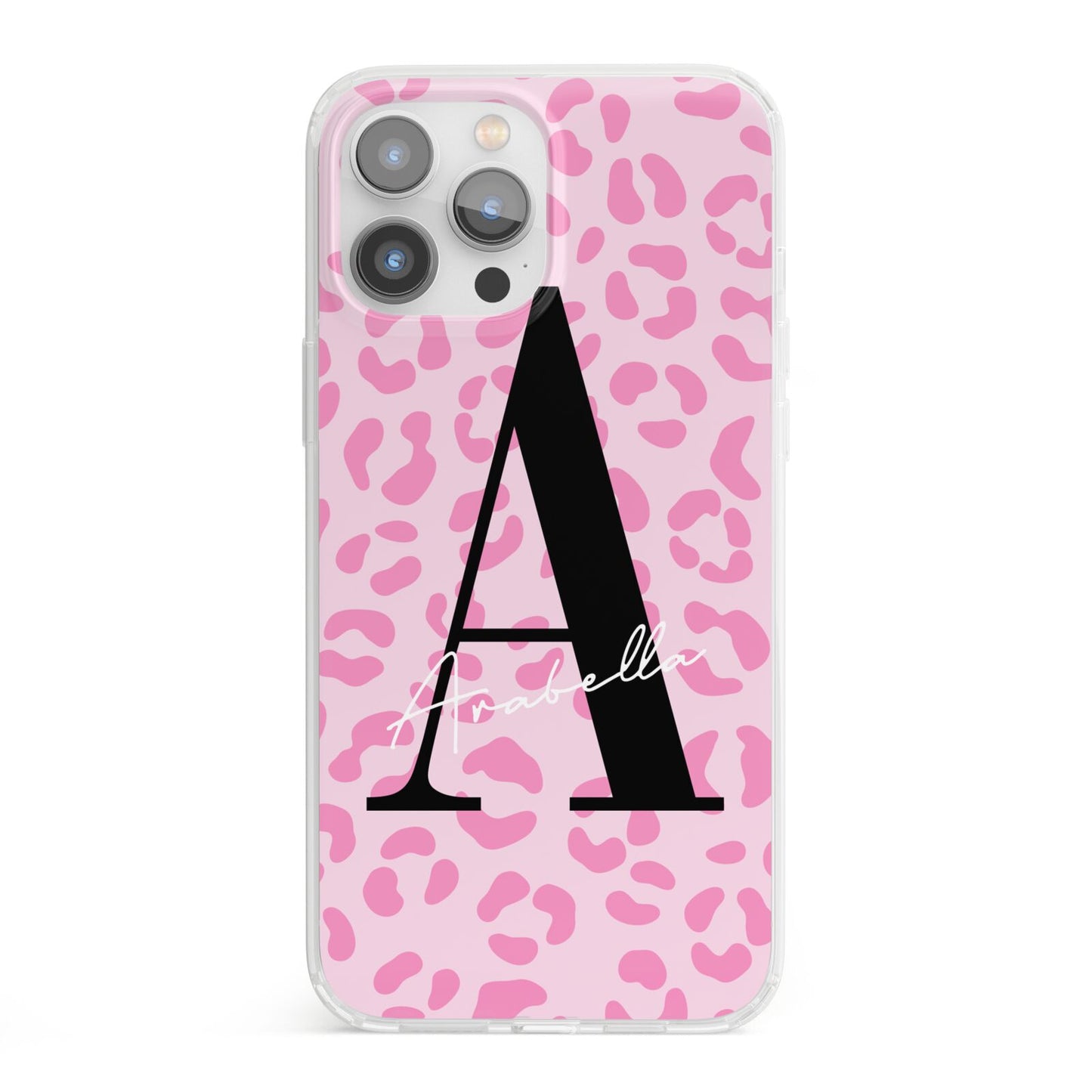 Personalised Pink Leopard Print iPhone 13 Pro Max Clear Bumper Case