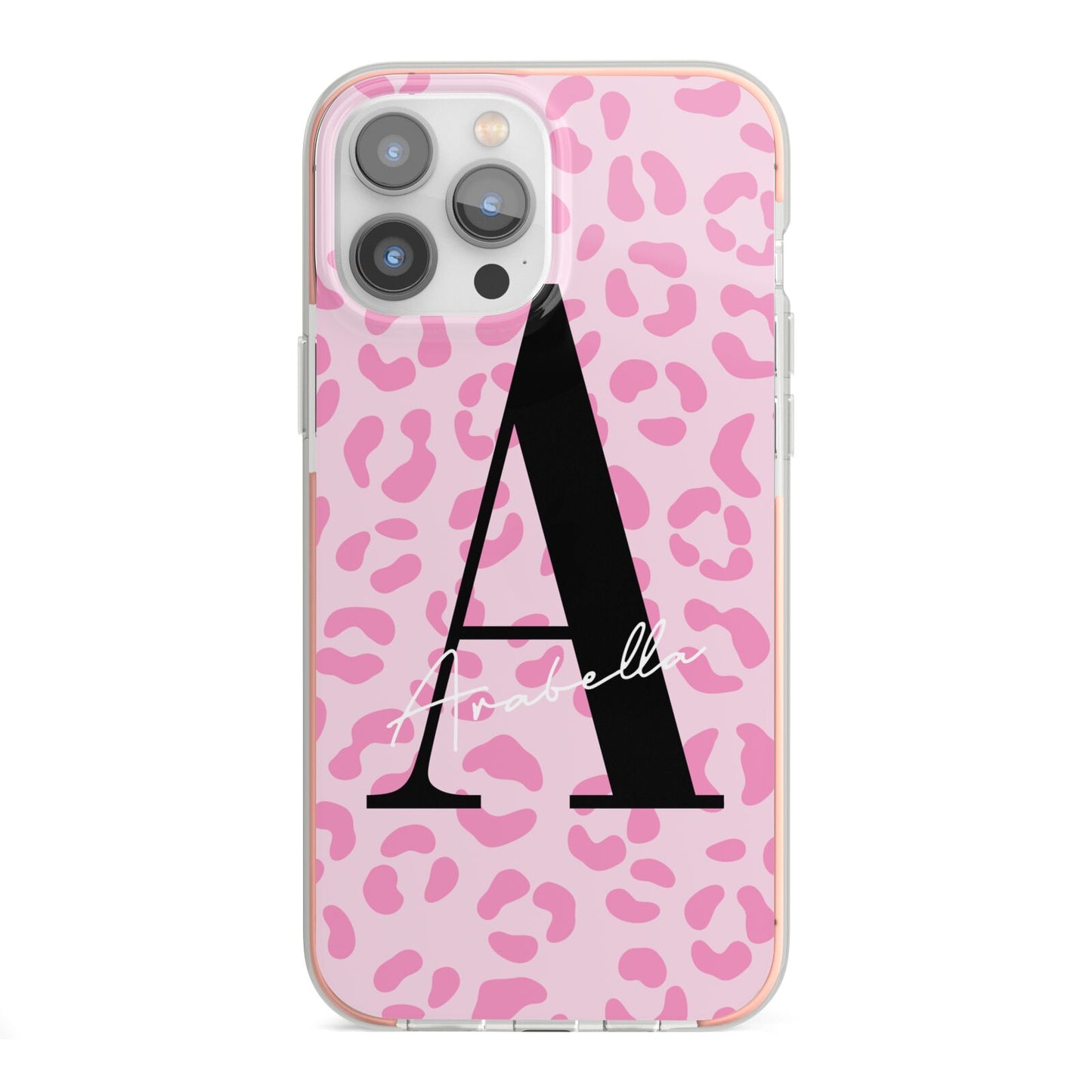 Personalised Pink Leopard Print iPhone 13 Pro Max TPU Impact Case with Pink Edges