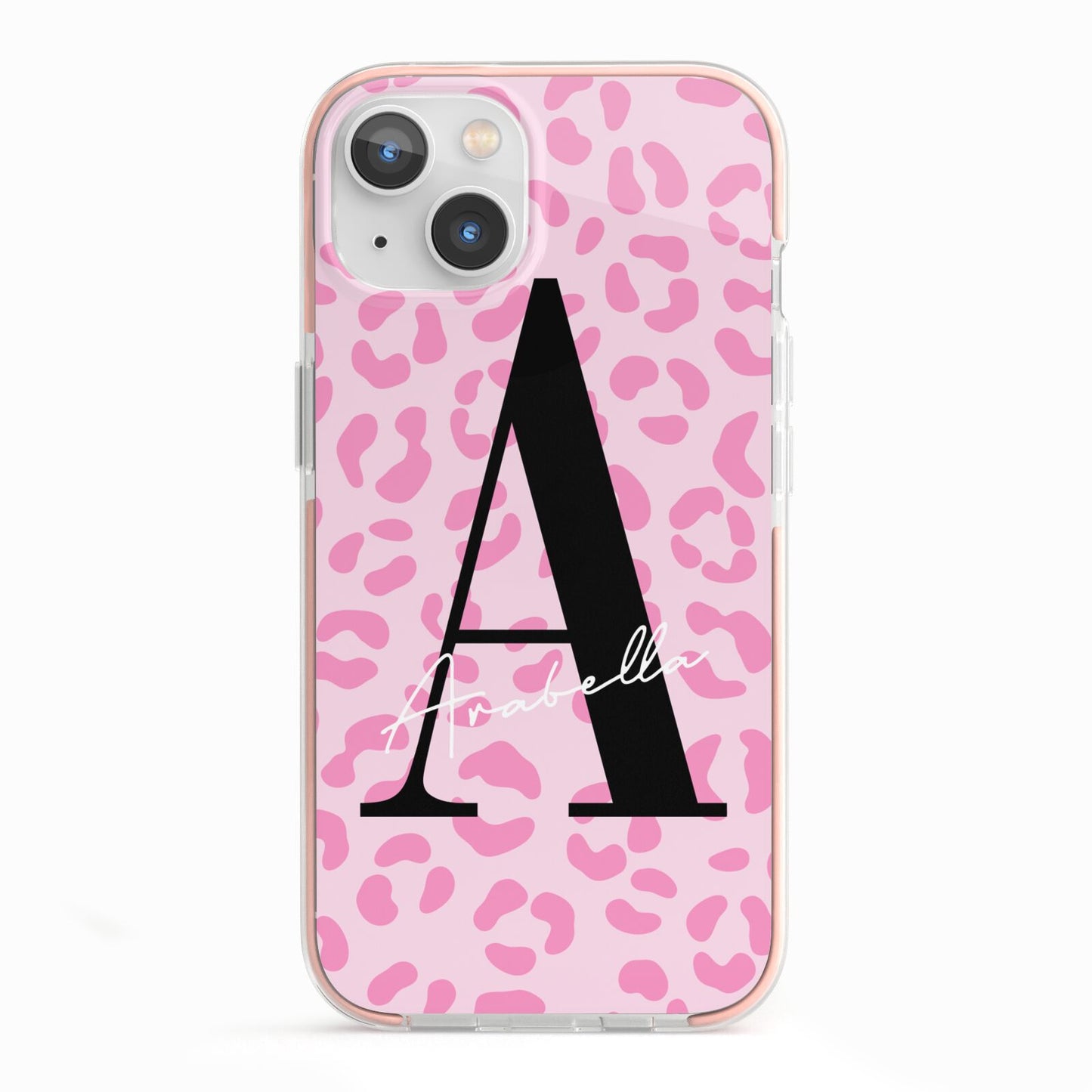 Personalised Pink Leopard Print iPhone 13 TPU Impact Case with Pink Edges