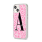Personalised Pink Leopard Print iPhone 14 Clear Tough Case Starlight Angled Image