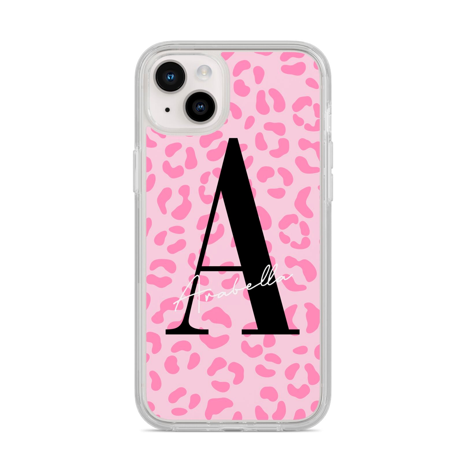 Personalised Pink Leopard Print iPhone 14 Plus Clear Tough Case Starlight