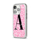 Personalised Pink Leopard Print iPhone 14 Pro Glitter Tough Case Silver Angled Image