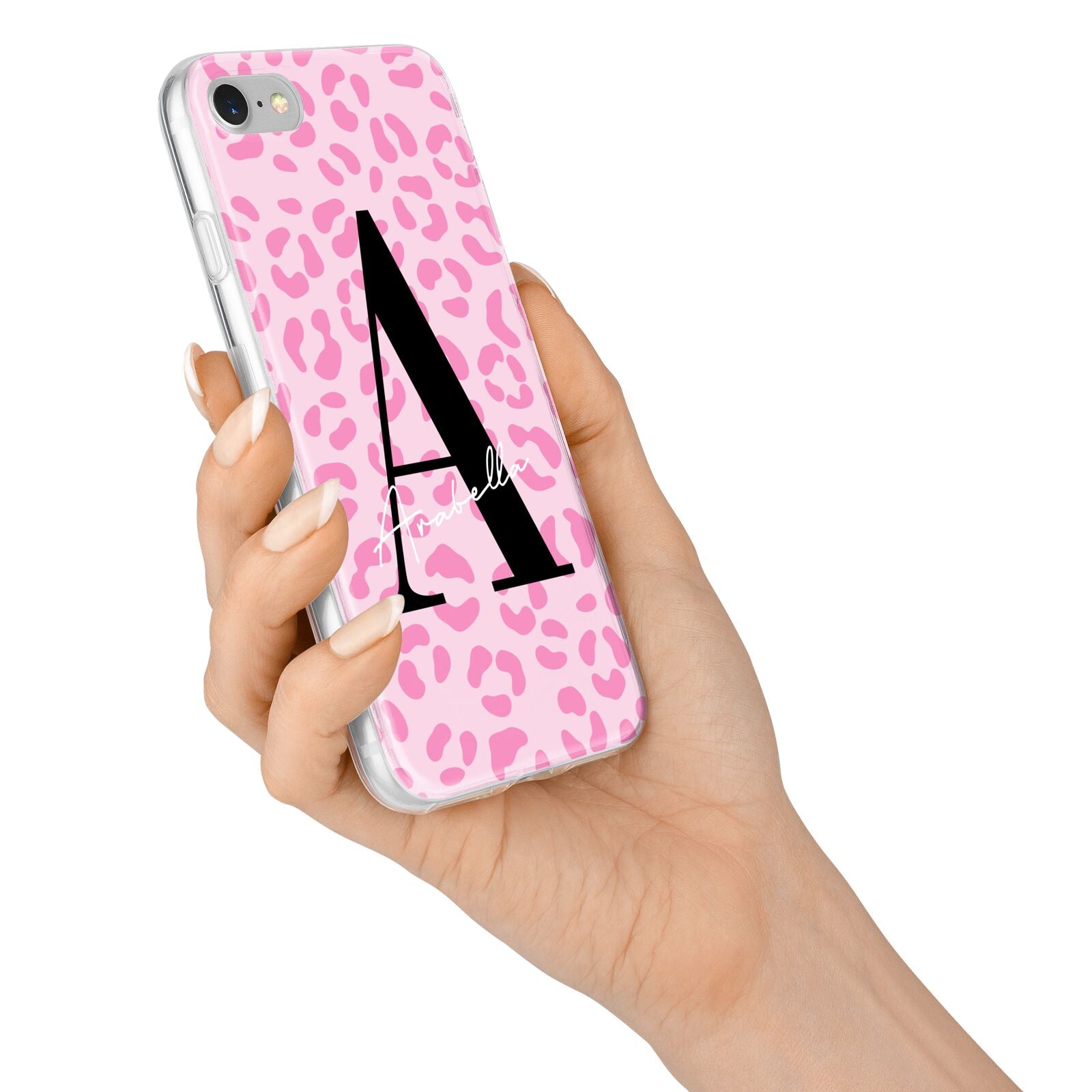 Personalised Pink Leopard Print iPhone 7 Bumper Case on Silver iPhone Alternative Image