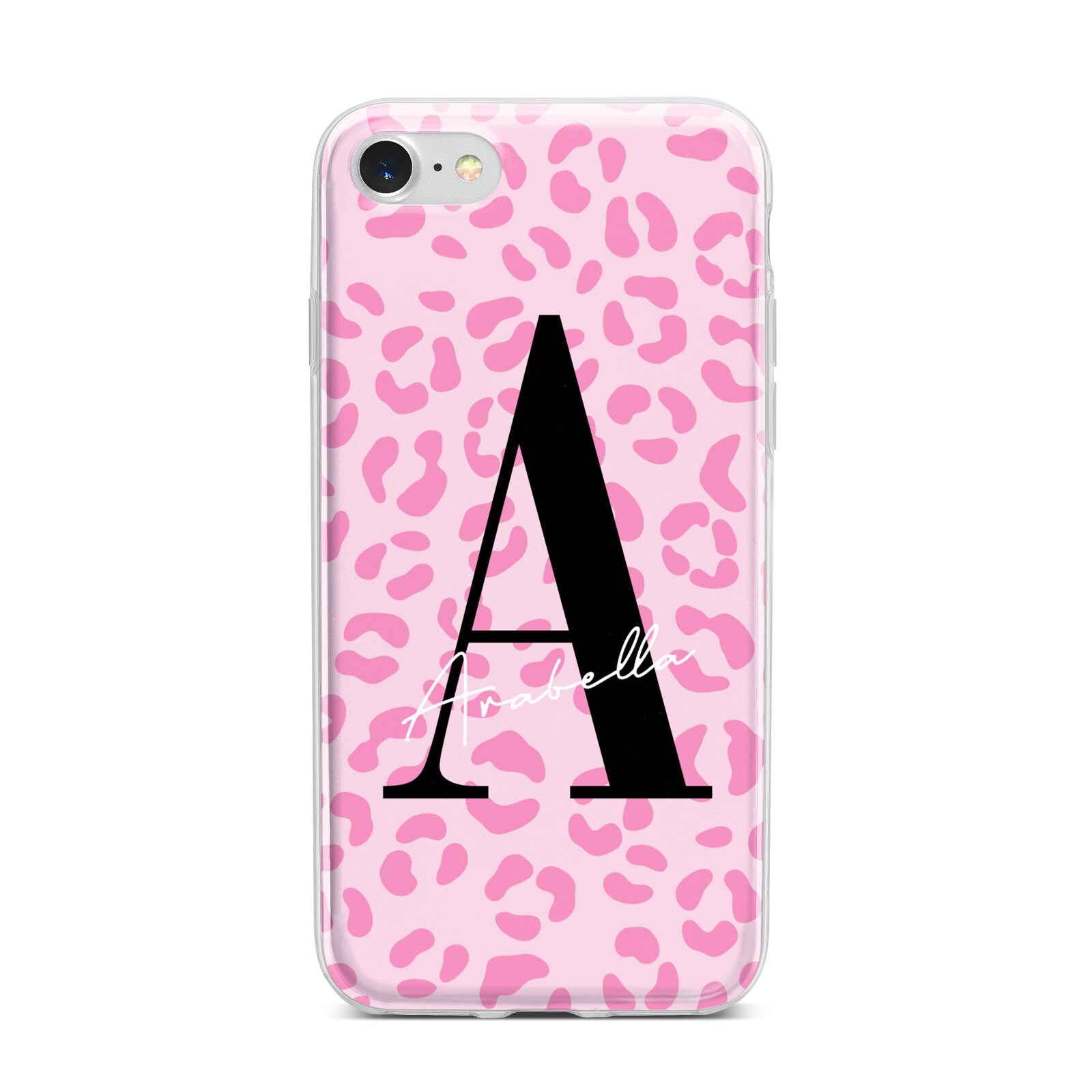 Personalised Pink Leopard Print iPhone 7 Bumper Case on Silver iPhone