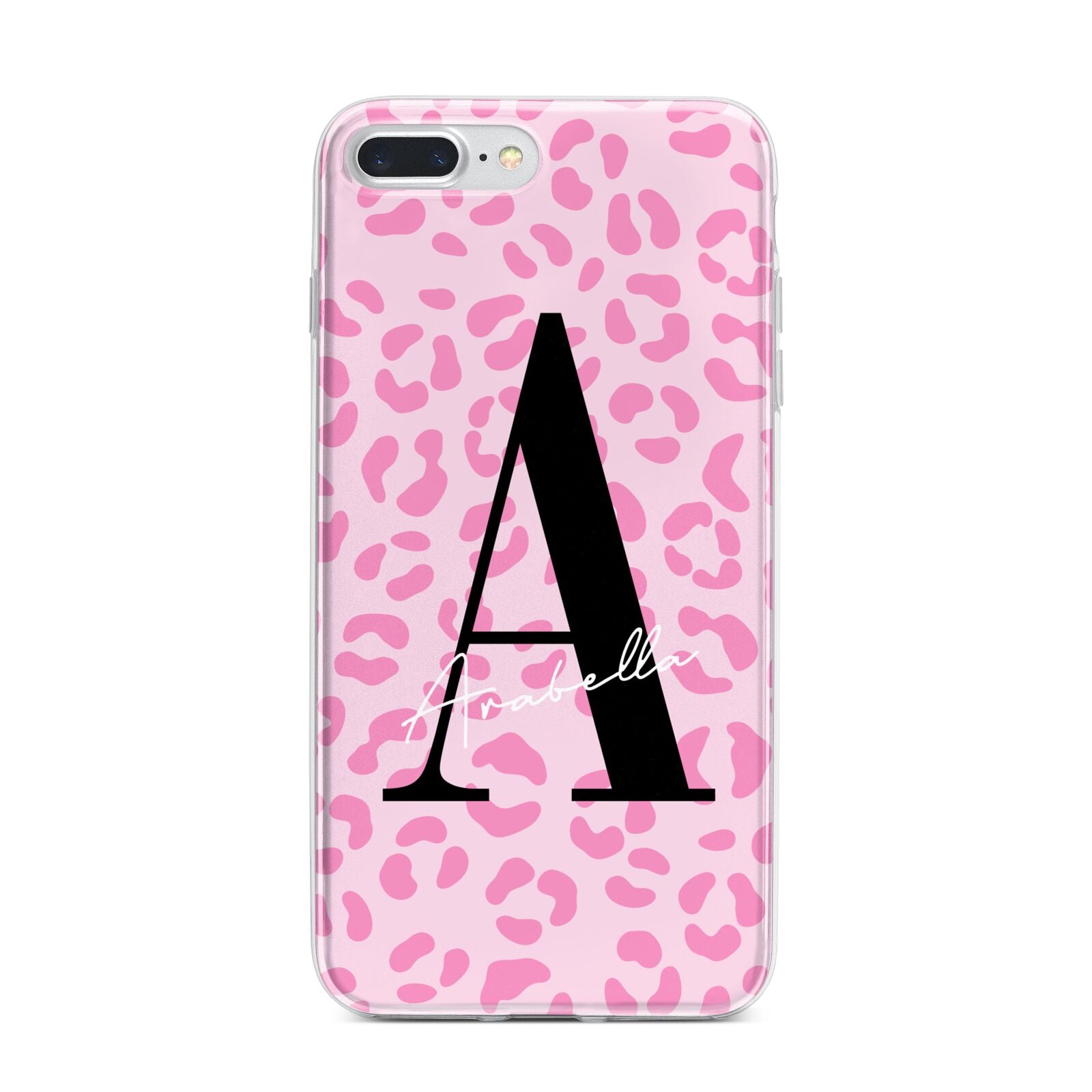 Personalised Pink Leopard Print iPhone 7 Plus Bumper Case on Silver iPhone