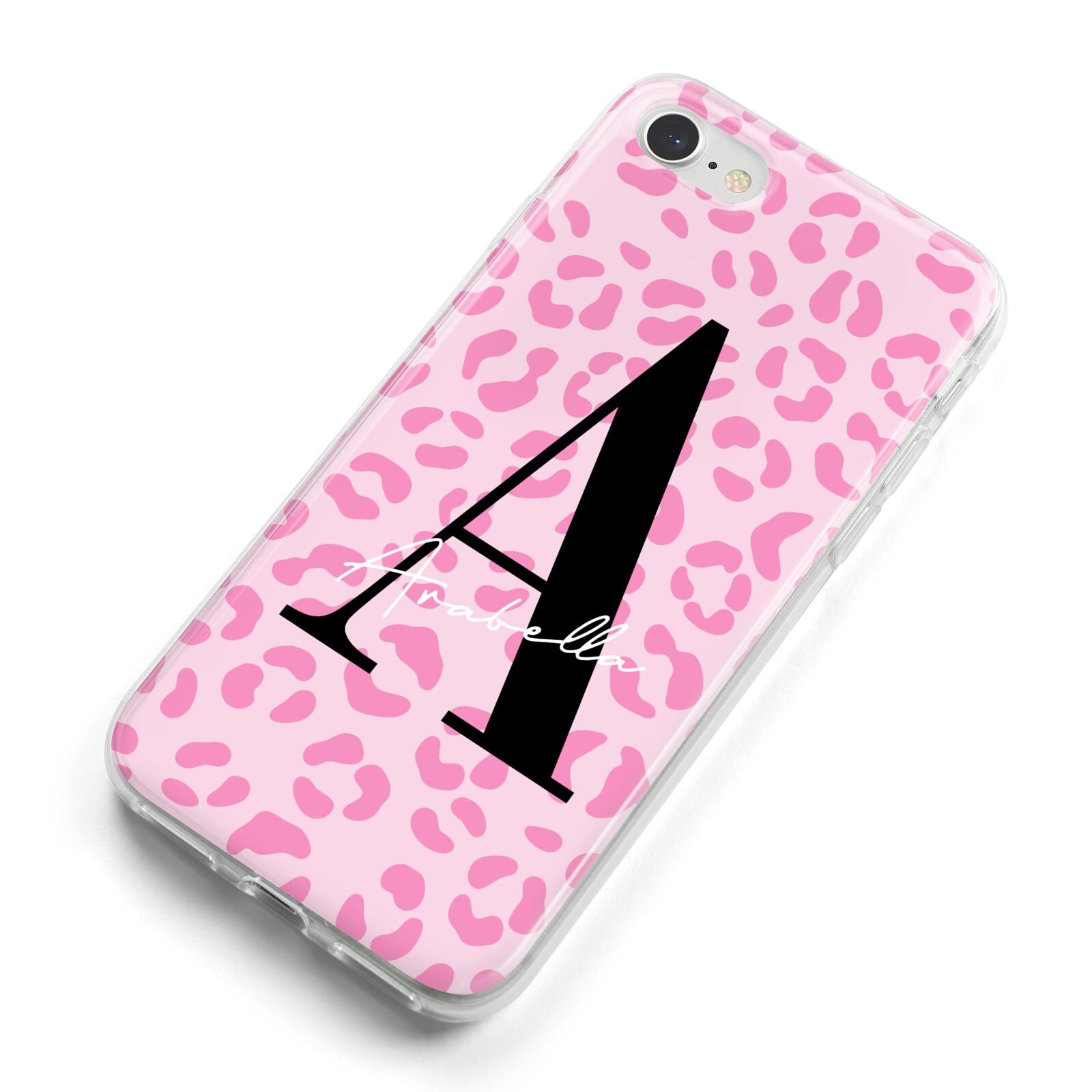 Personalised Pink Leopard Print iPhone 8 Bumper Case on Silver iPhone Alternative Image