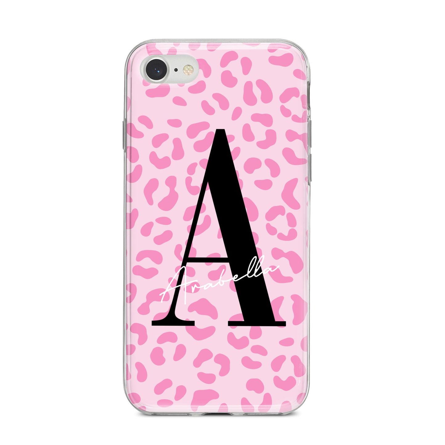 Personalised Pink Leopard Print iPhone 8 Bumper Case on Silver iPhone