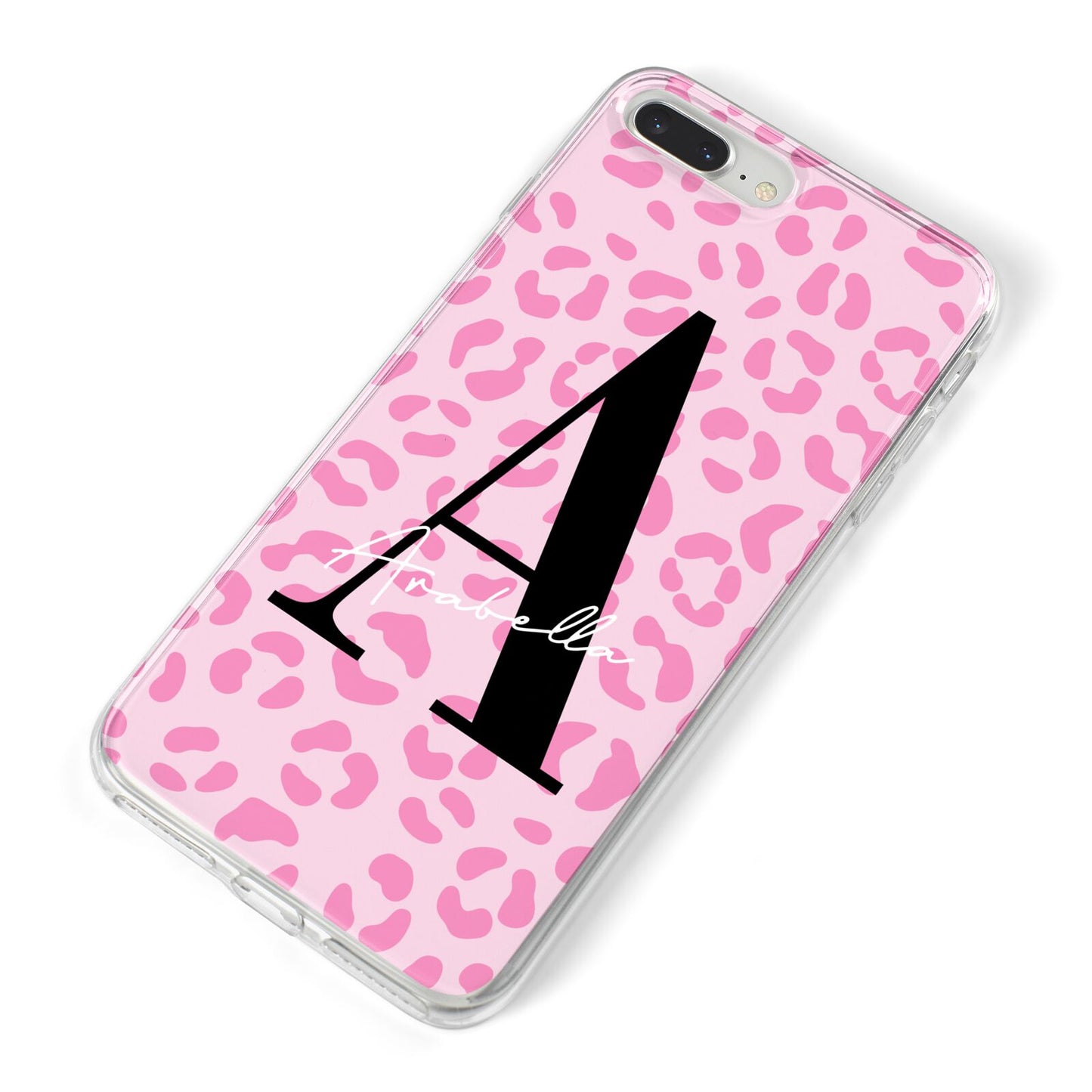 Personalised Pink Leopard Print iPhone 8 Plus Bumper Case on Silver iPhone Alternative Image