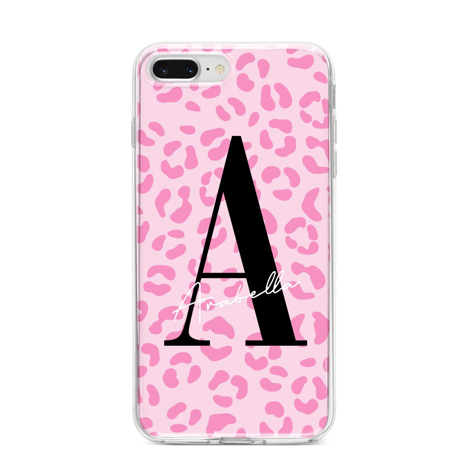 Personalised Pink Leopard Print iPhone 8 Plus Bumper Case on Silver iPhone
