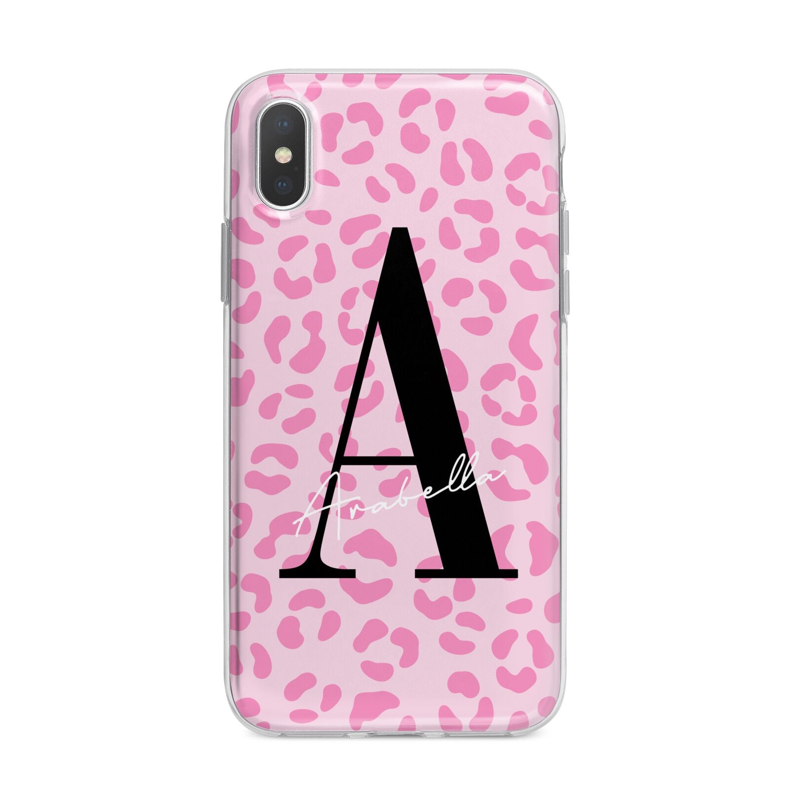 Personalised Pink Leopard Print iPhone X Bumper Case on Silver iPhone Alternative Image 1