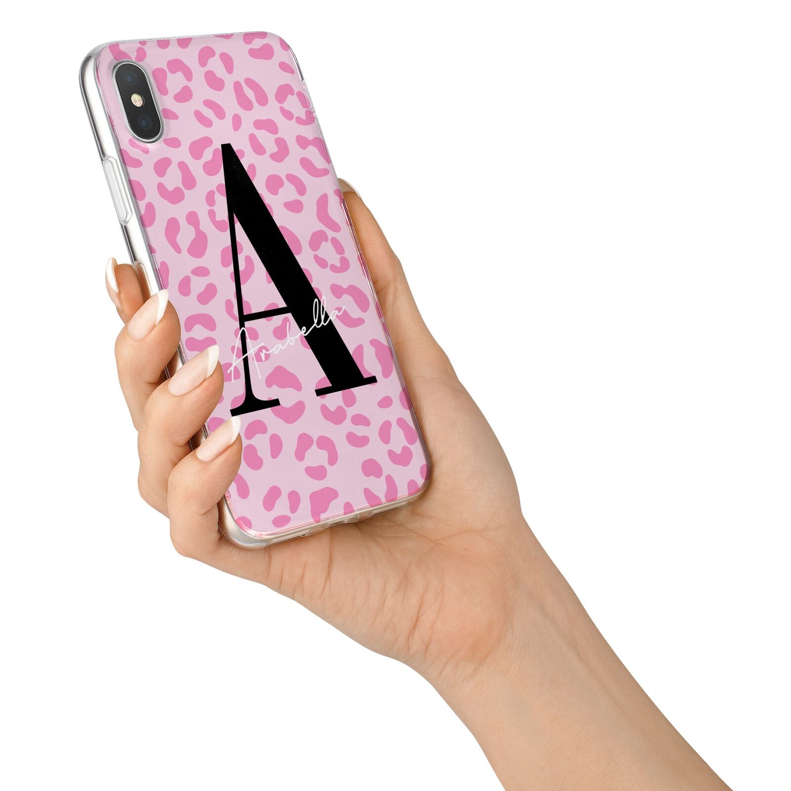 Personalised Pink Leopard Print iPhone X Bumper Case on Silver iPhone Alternative Image 2
