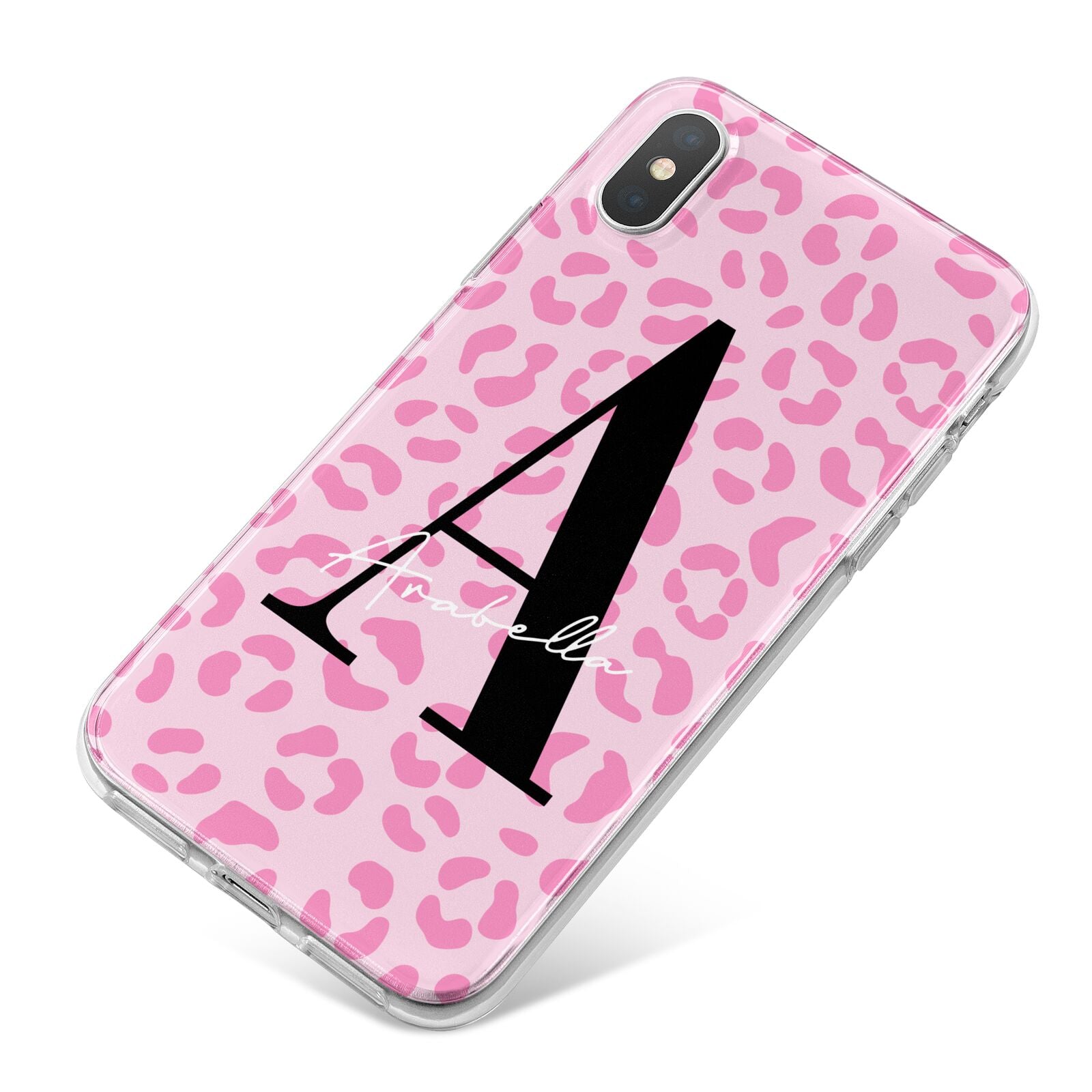 Personalised Pink Leopard Print iPhone X Bumper Case on Silver iPhone