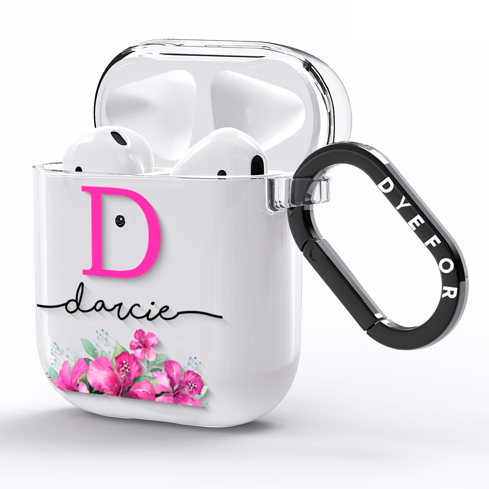 Personalised Pink Lilies AirPods Clear Case Side Image