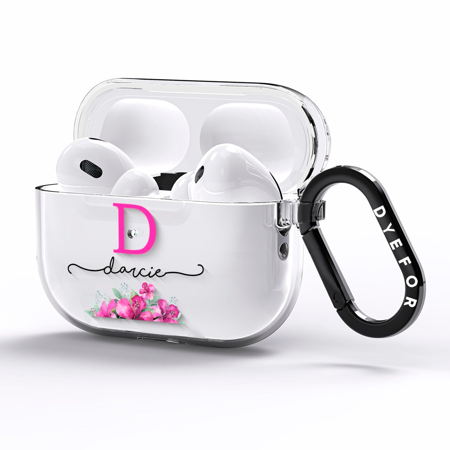 Personalised Pink Lilies AirPods Pro Clear Case Side Image