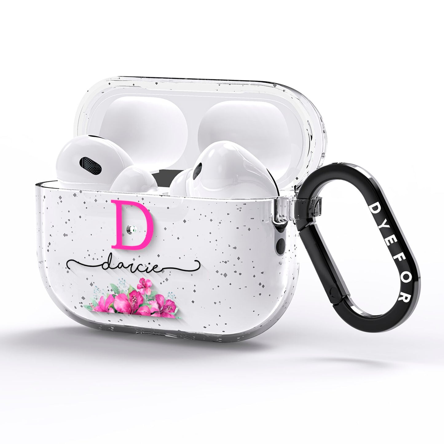 Personalised Pink Lilies AirPods Pro Glitter Case Side Image
