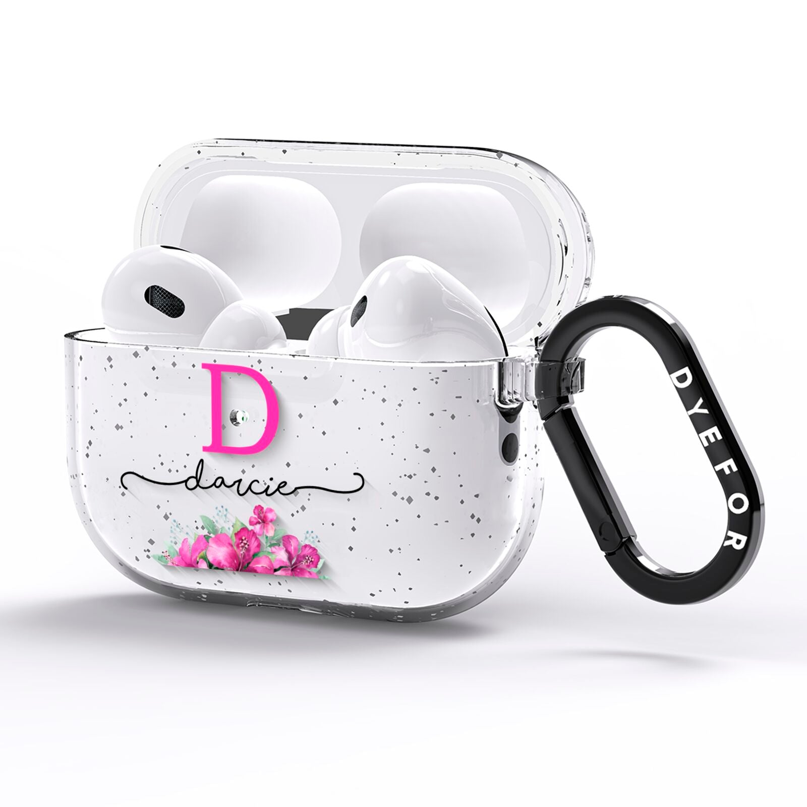 Personalised Pink Lilies AirPods Pro Glitter Case Side Image