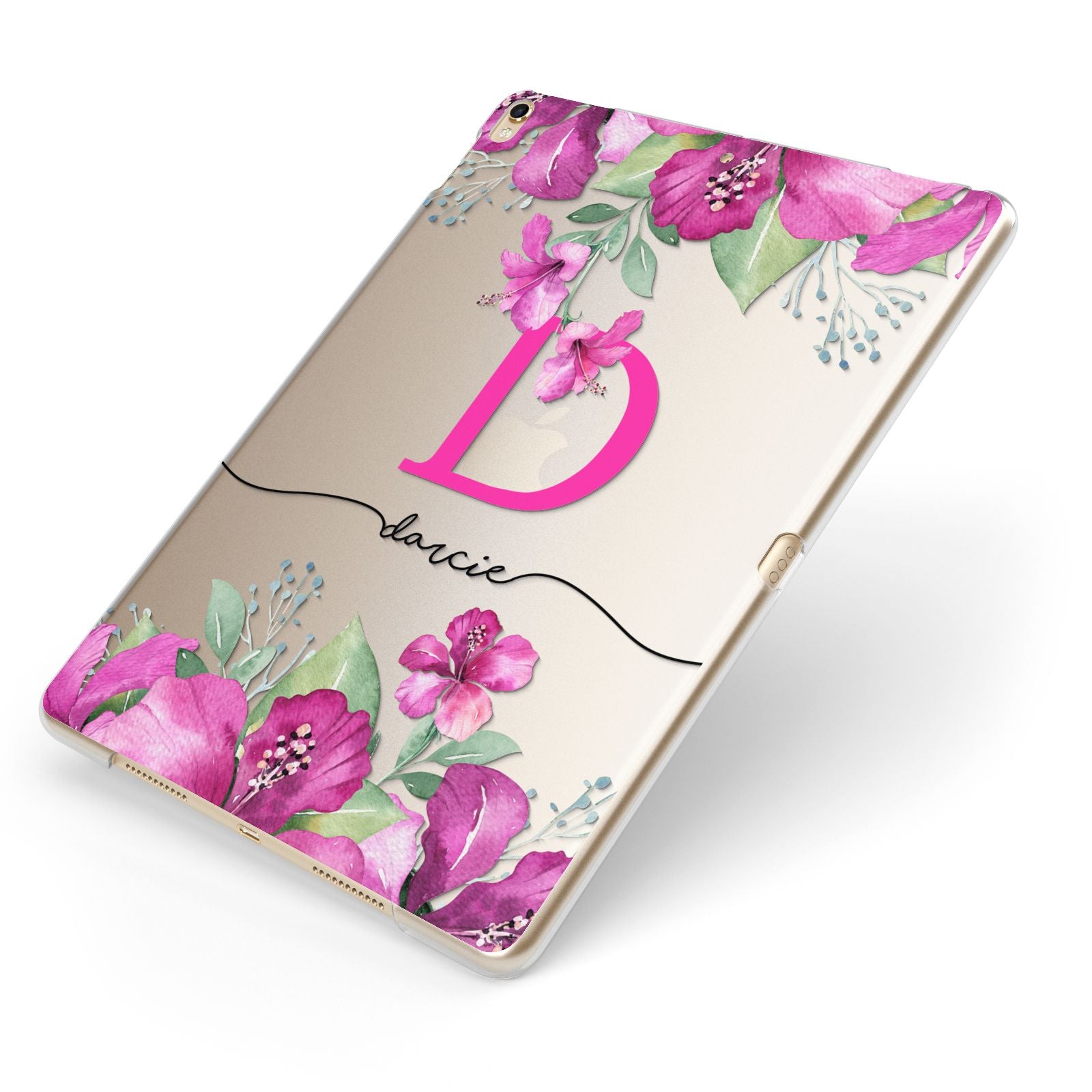 Personalised Pink Lilies Apple iPad Case on Gold iPad Side View