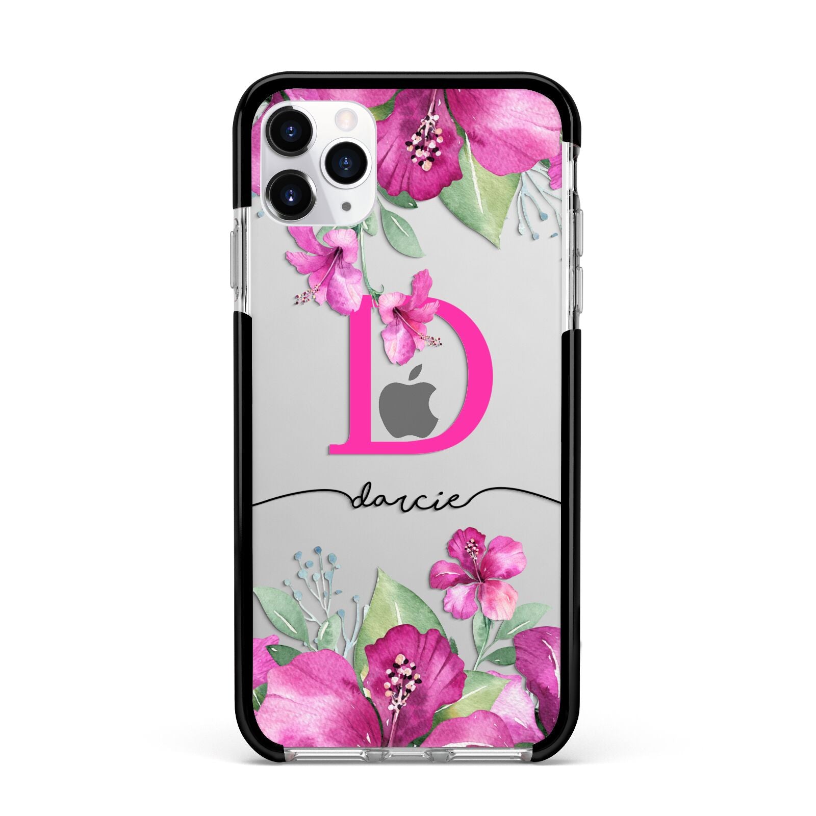 Personalised Pink Lilies Apple iPhone 11 Pro Max in Silver with Black Impact Case