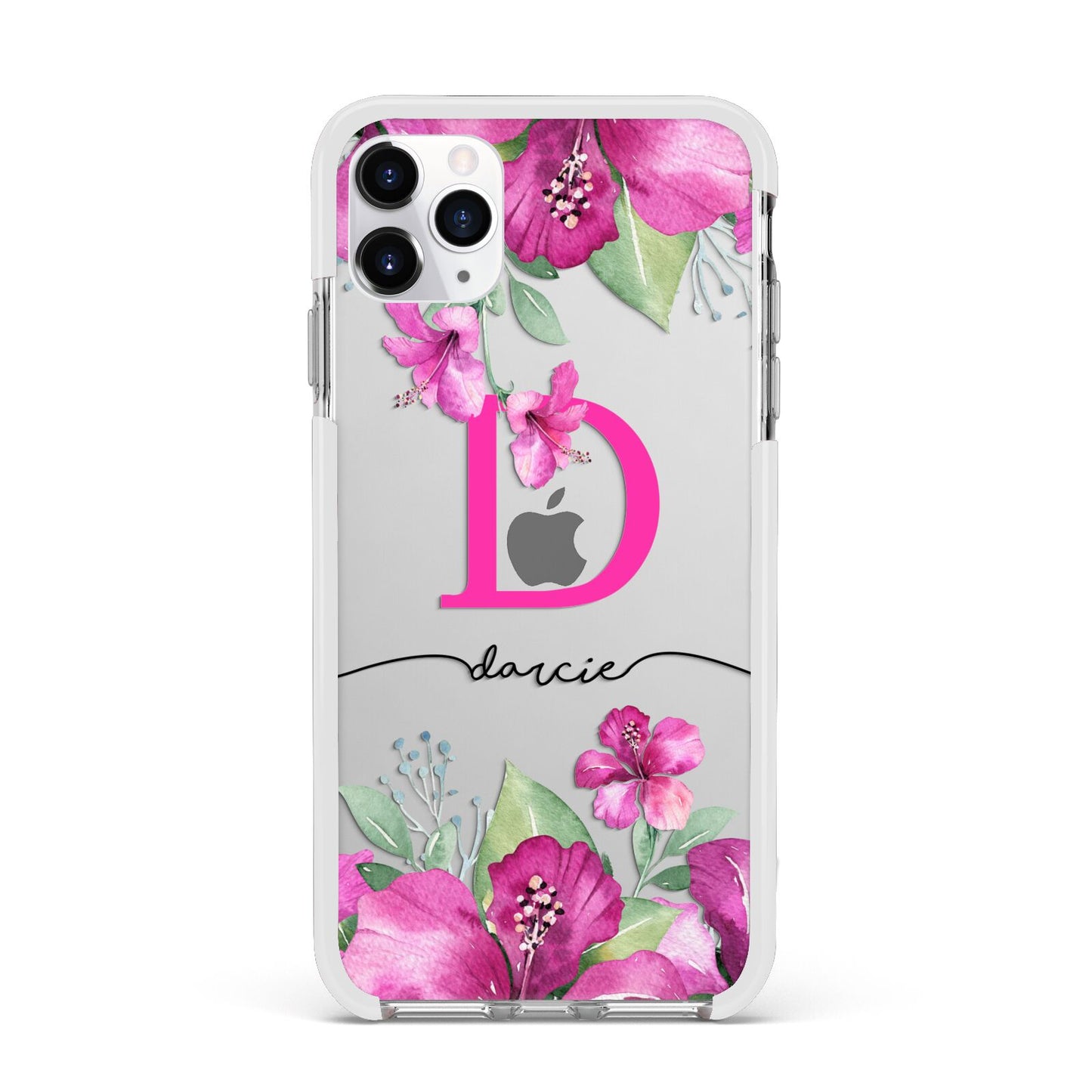 Personalised Pink Lilies Apple iPhone 11 Pro Max in Silver with White Impact Case