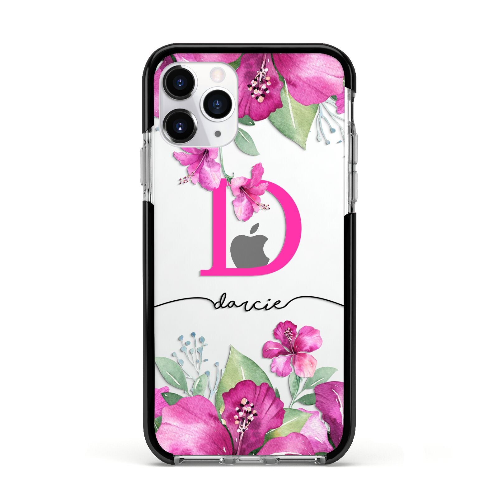 Personalised Pink Lilies Apple iPhone 11 Pro in Silver with Black Impact Case