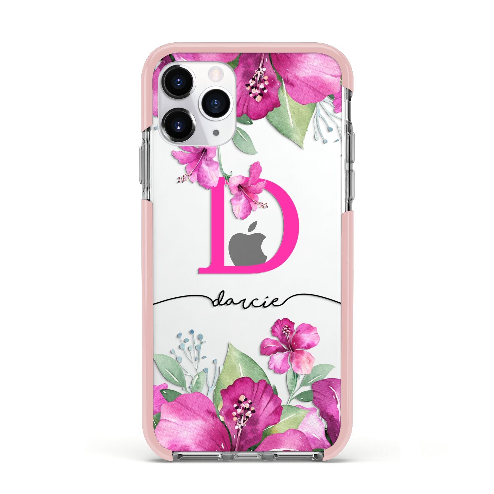 Personalised Pink Lilies Apple iPhone 11 Pro in Silver with Pink Impact Case
