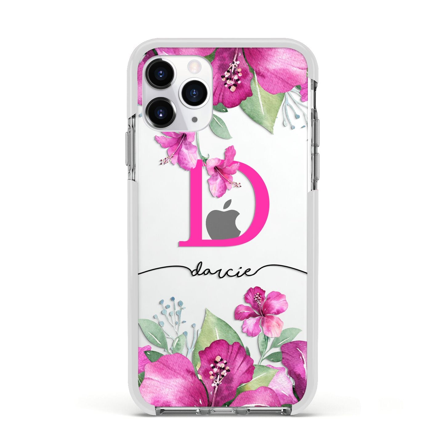 Personalised Pink Lilies Apple iPhone 11 Pro in Silver with White Impact Case