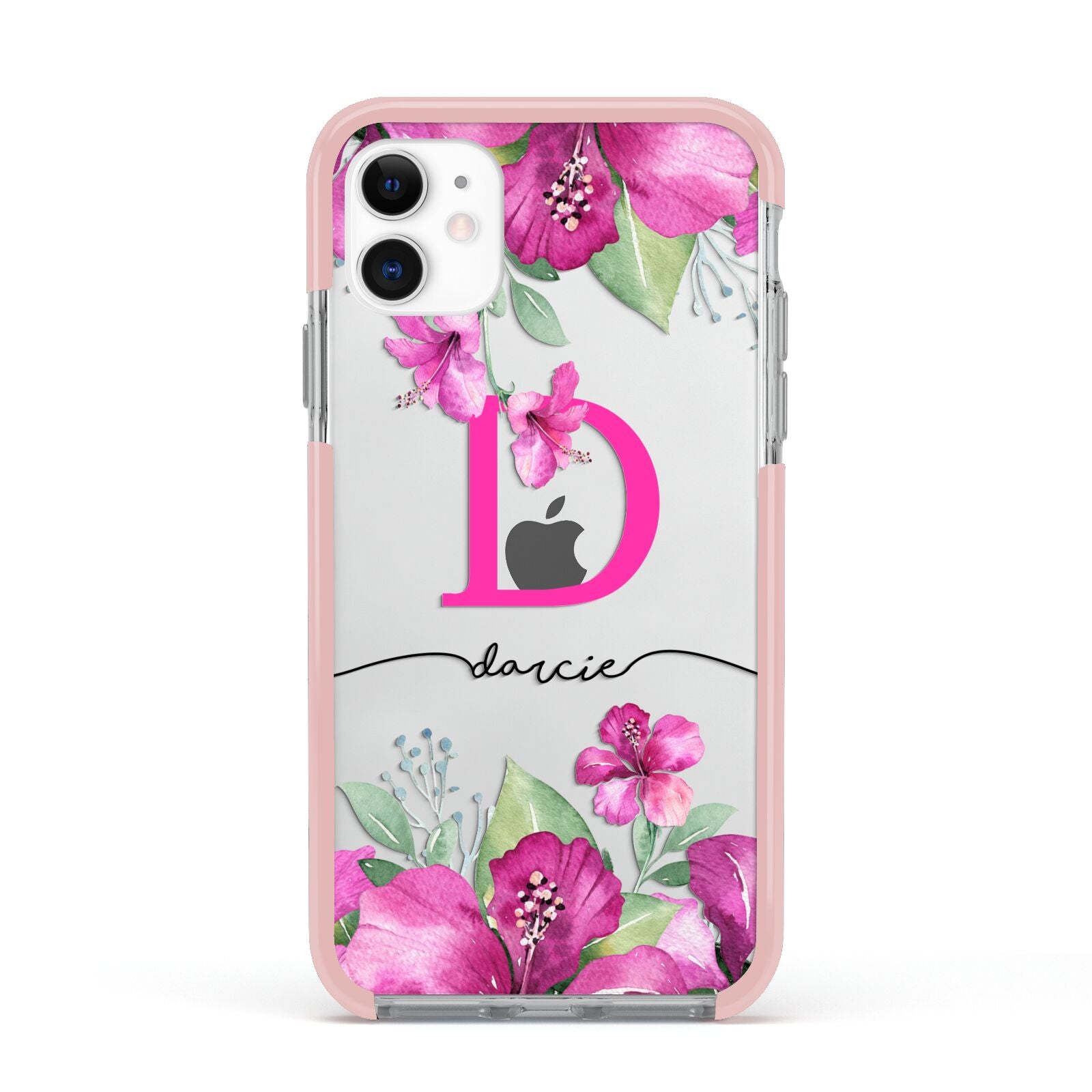 Personalised Pink Lilies Apple iPhone 11 in White with Pink Impact Case