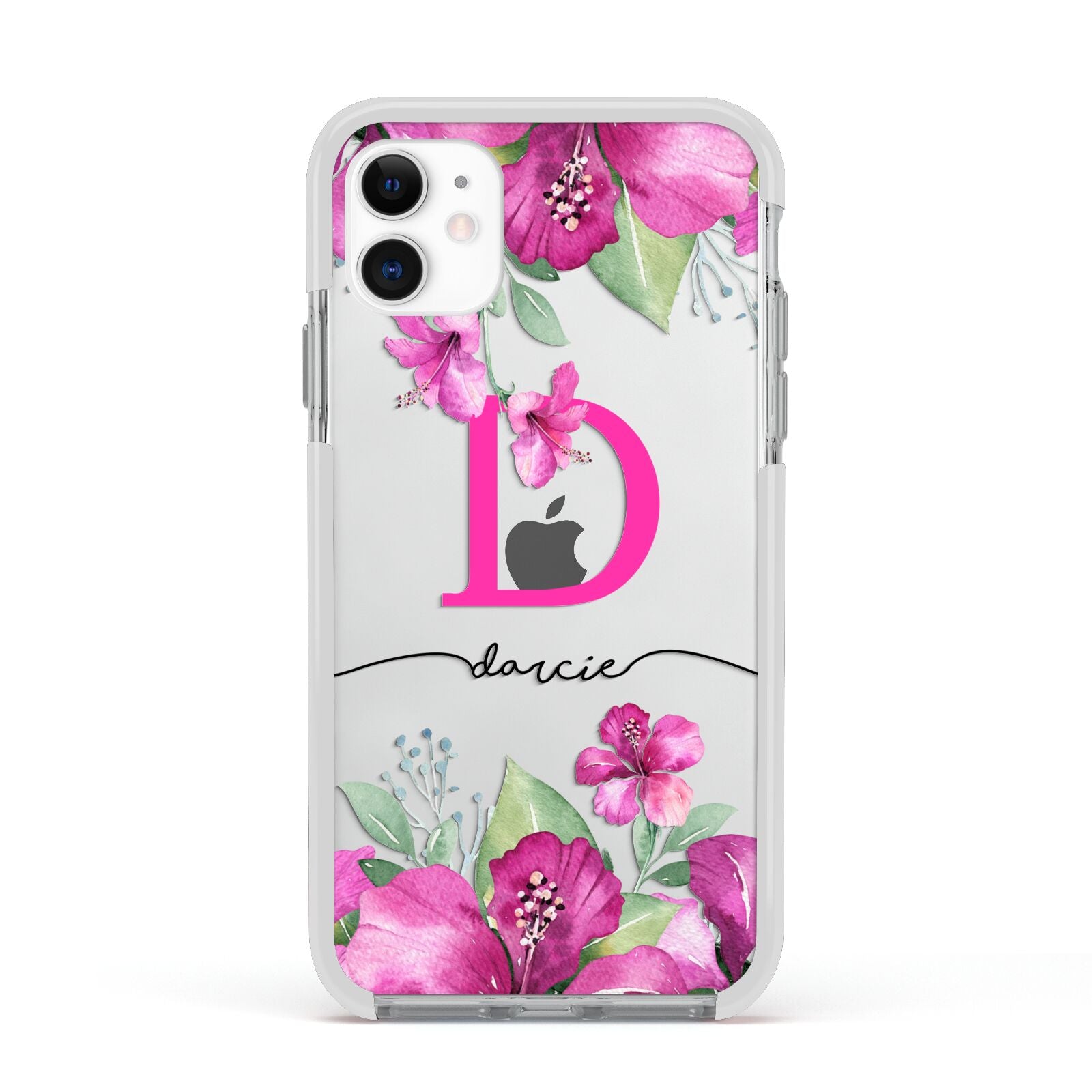 Personalised Pink Lilies Apple iPhone 11 in White with White Impact Case