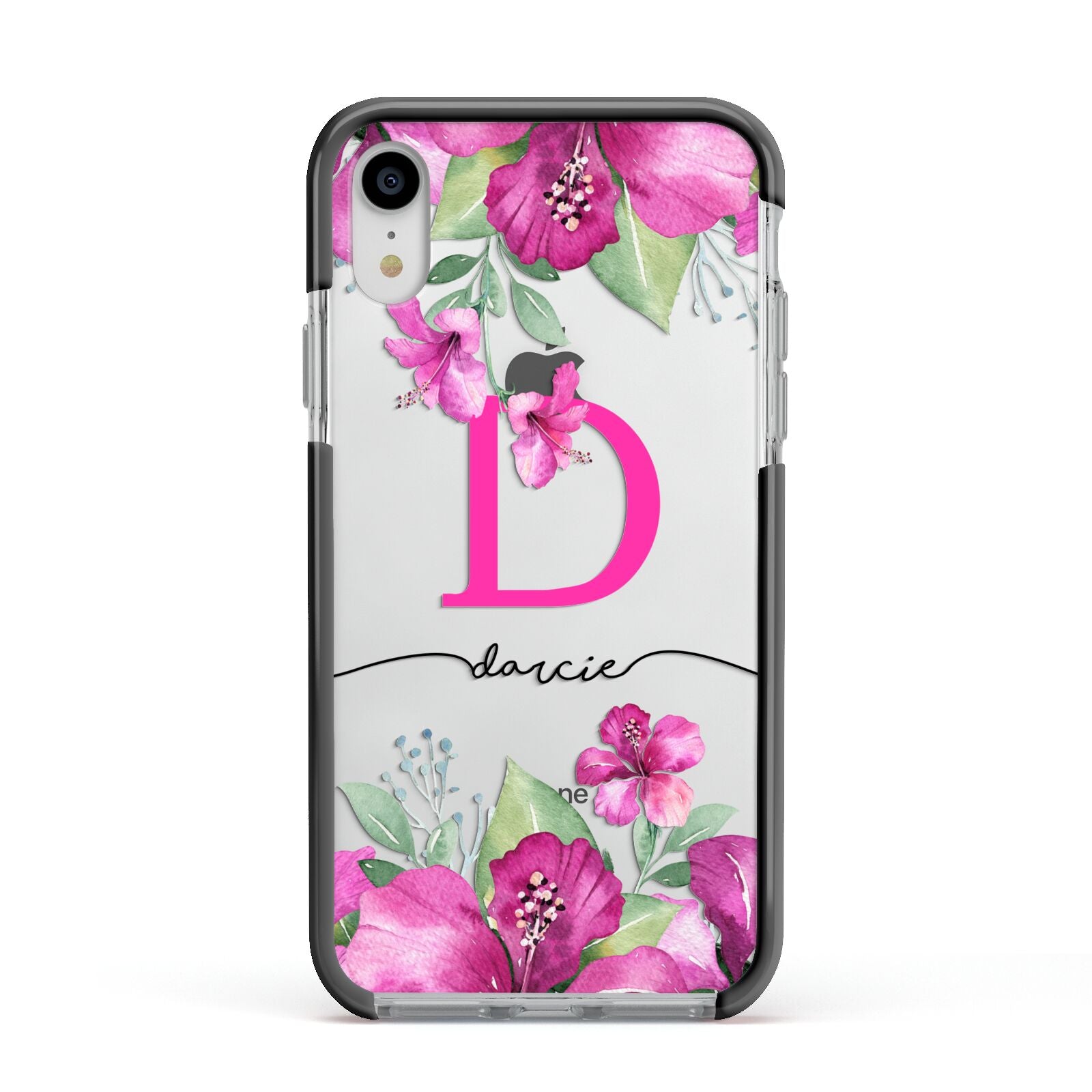 Personalised Pink Lilies Apple iPhone XR Impact Case Black Edge on Silver Phone