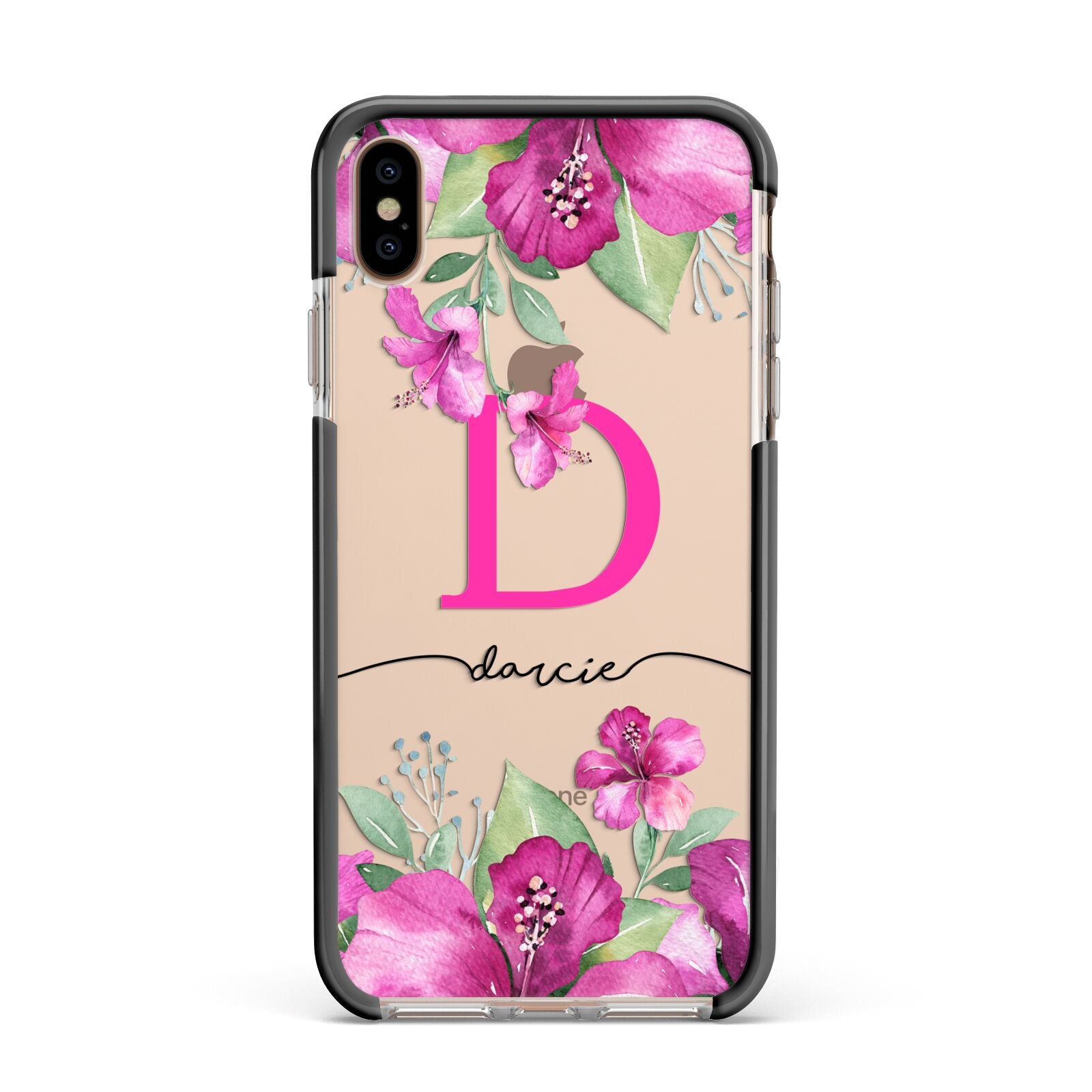 Personalised Pink Lilies Apple iPhone Xs Max Impact Case Black Edge on Gold Phone