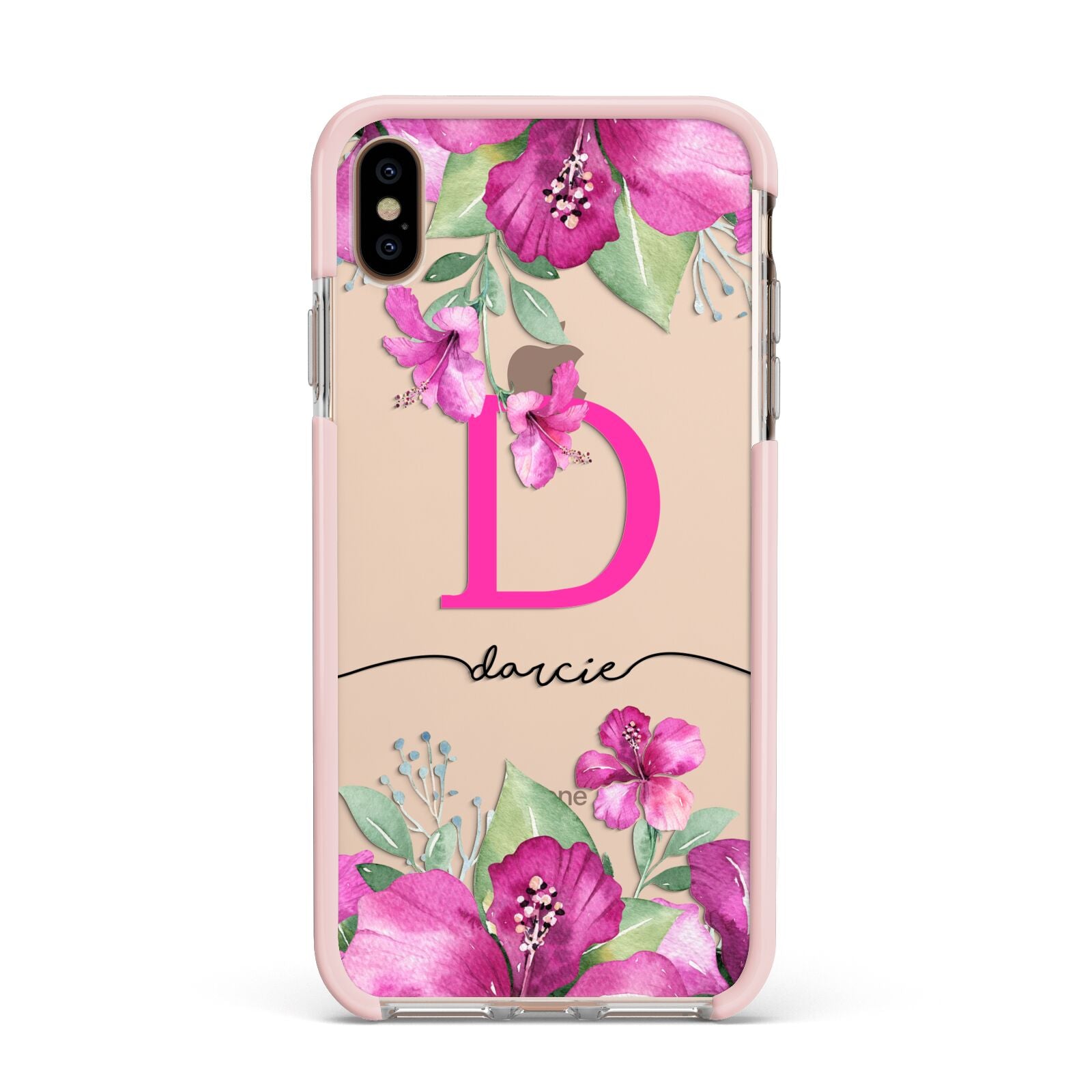 Personalised Pink Lilies Apple iPhone Xs Max Impact Case Pink Edge on Gold Phone