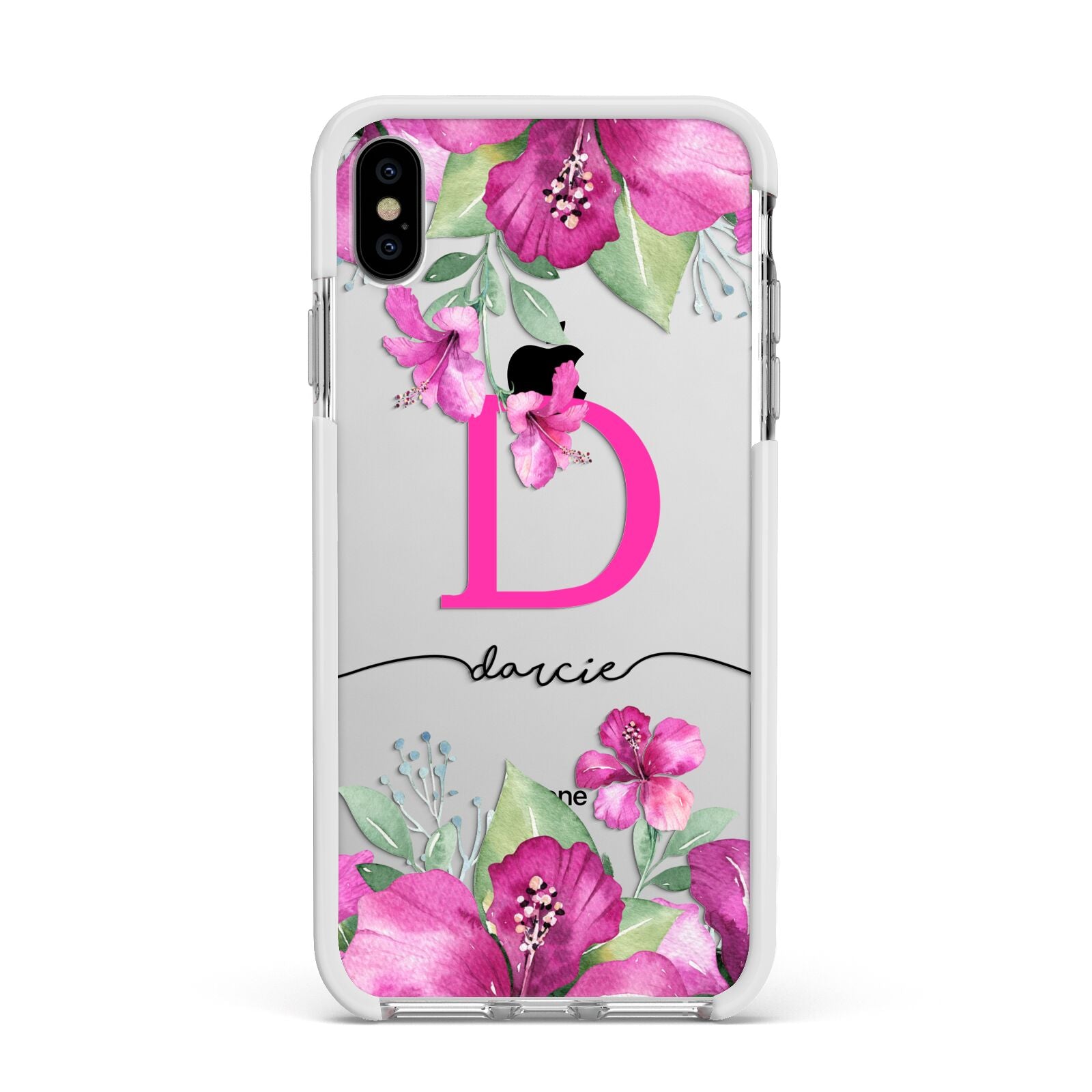 Personalised Pink Lilies Apple iPhone Xs Max Impact Case White Edge on Silver Phone
