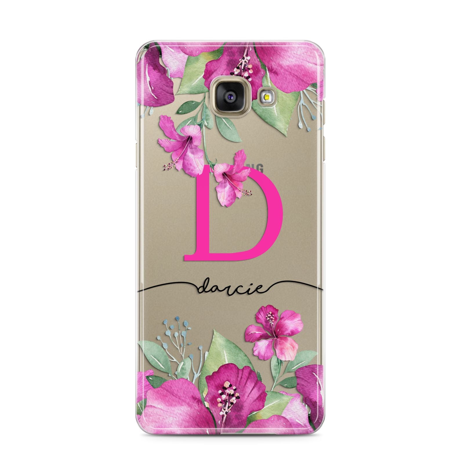 Personalised Pink Lilies Samsung Galaxy A3 2016 Case on gold phone