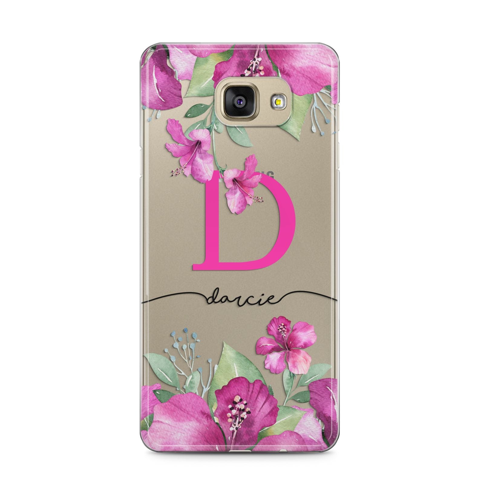 Personalised Pink Lilies Samsung Galaxy A5 2016 Case on gold phone