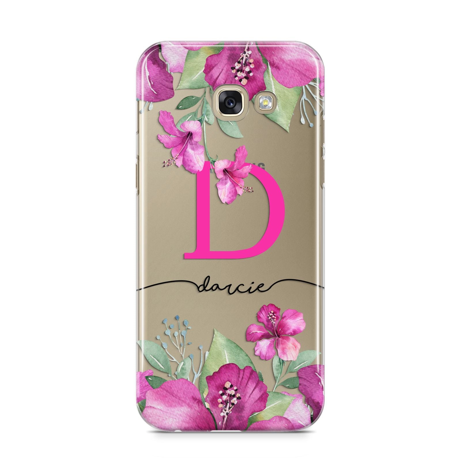 Personalised Pink Lilies Samsung Galaxy A5 2017 Case on gold phone