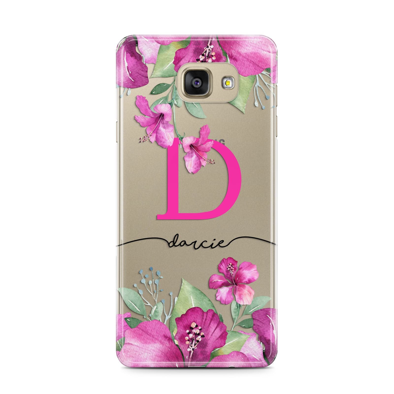 Personalised Pink Lilies Samsung Galaxy A7 2016 Case on gold phone