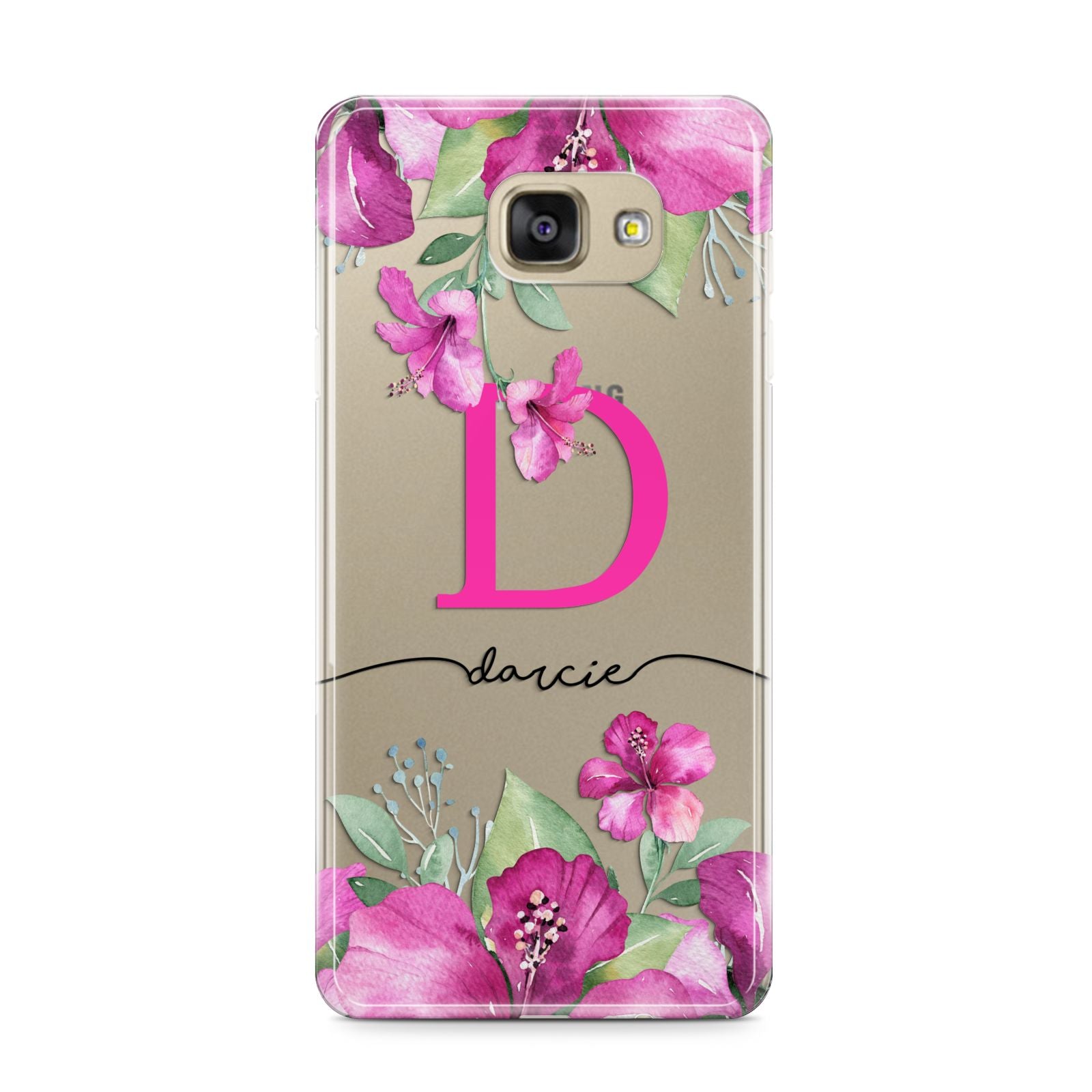 Personalised Pink Lilies Samsung Galaxy A9 2016 Case on gold phone