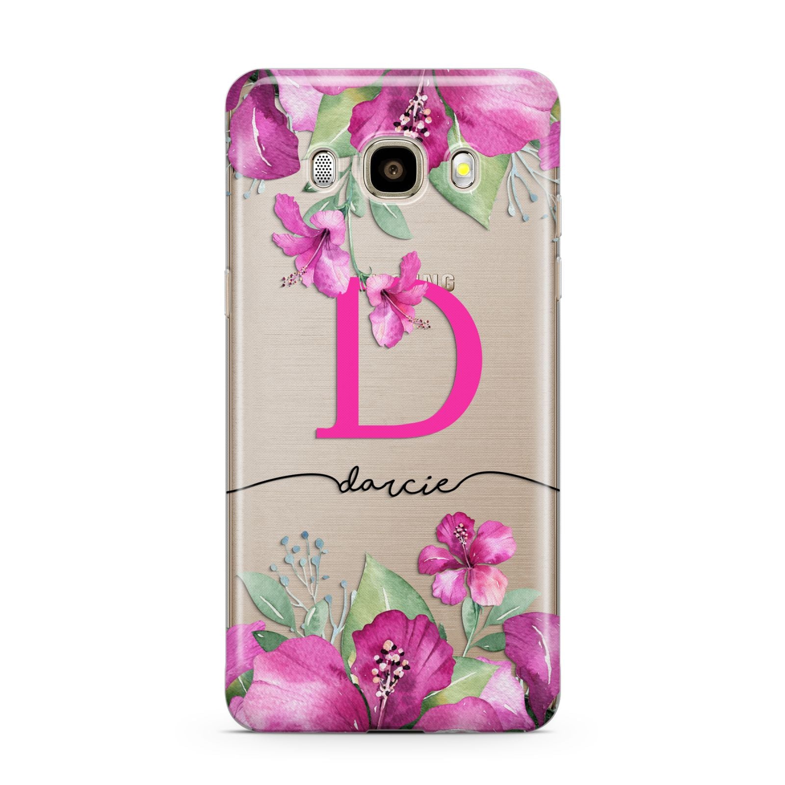 Personalised Pink Lilies Samsung Galaxy J7 2016 Case on gold phone