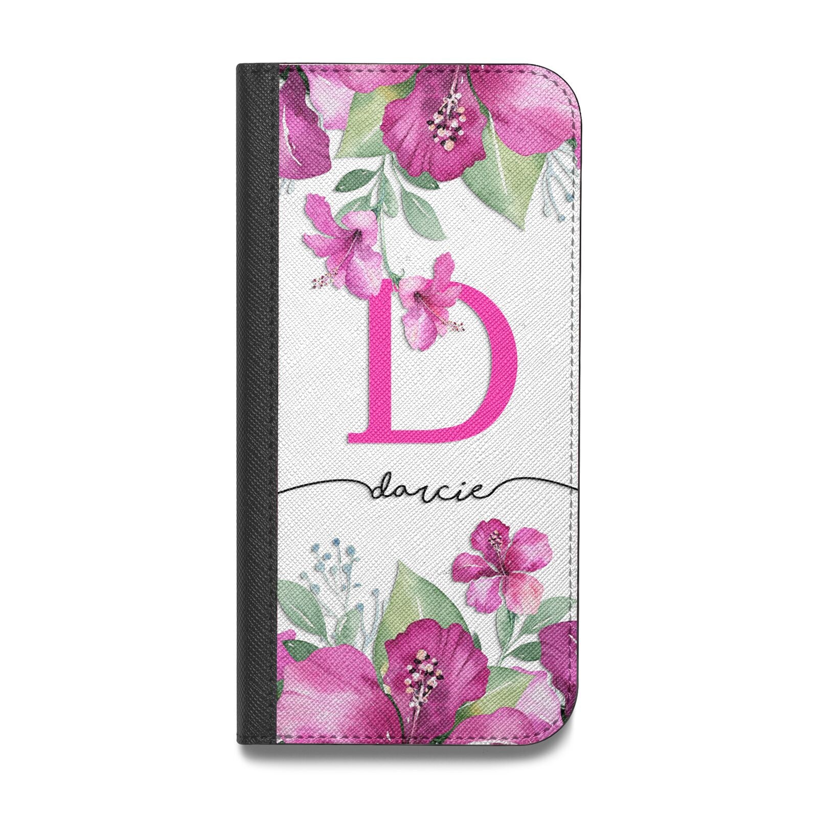 Personalised Pink Lilies Vegan Leather Flip Samsung Case