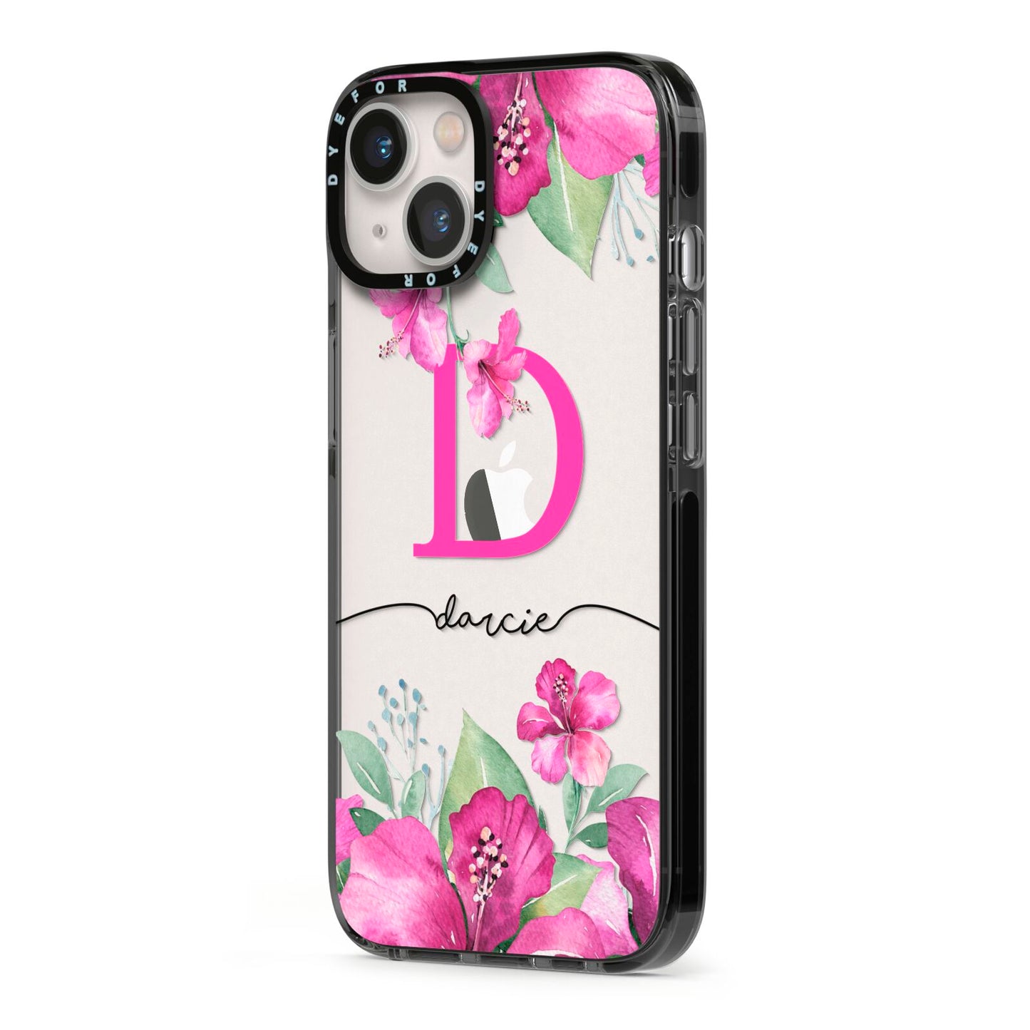 Personalised Pink Lilies iPhone 13 Black Impact Case Side Angle on Silver phone