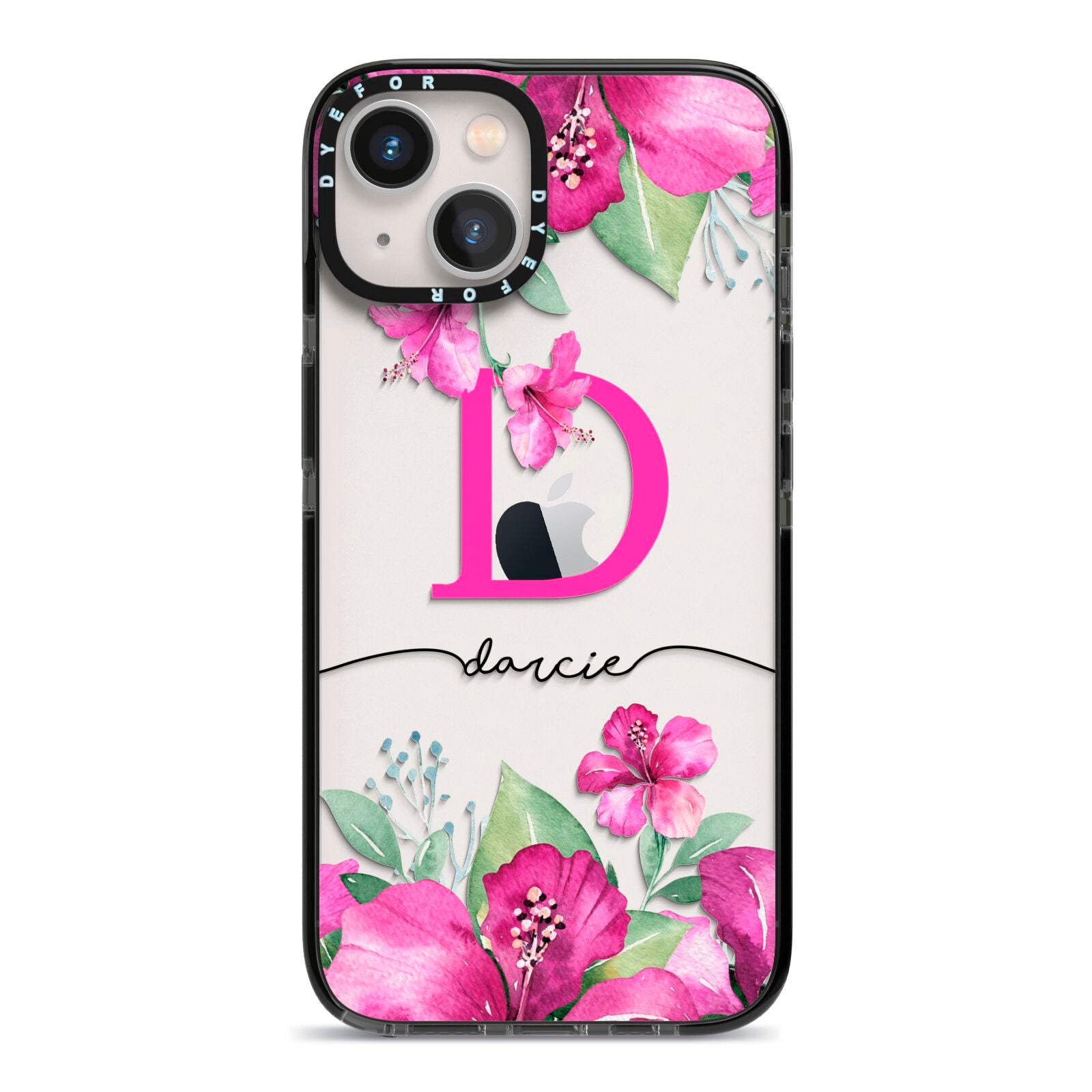 Personalised Pink Lilies iPhone 13 Black Impact Case on Silver phone